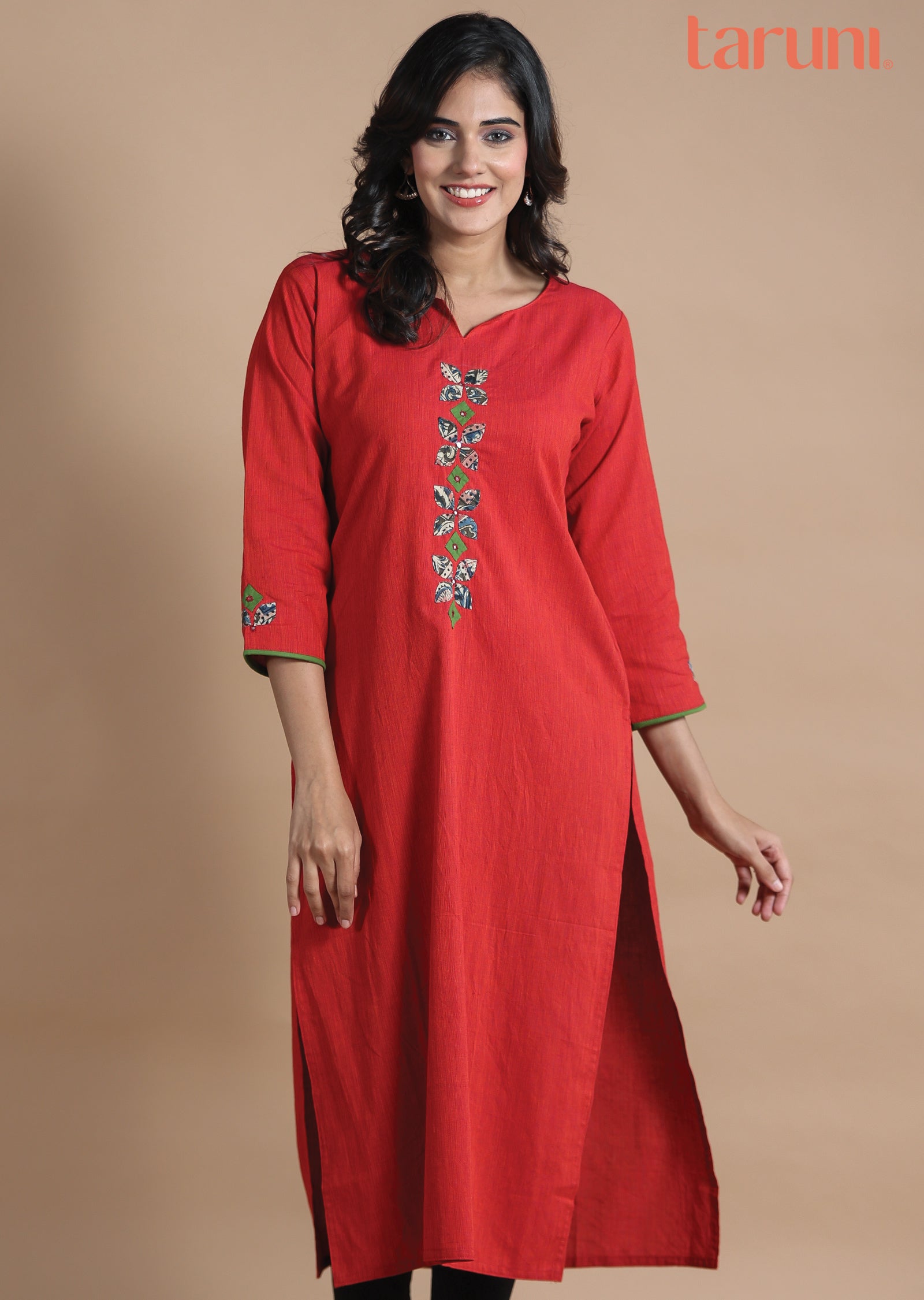 Dark Rust Cotton Kurti Straight Cut