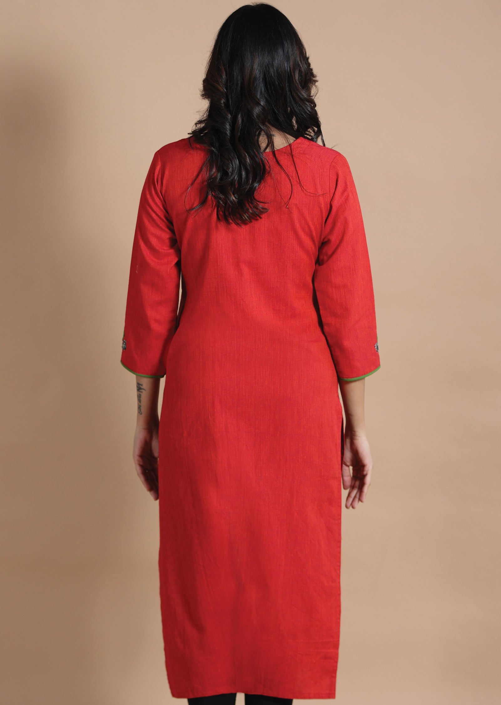 Dark Rust Cotton Kurti Straight Cut