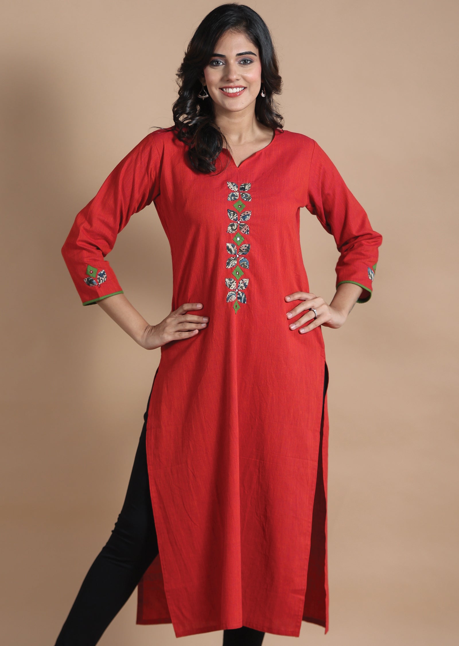 Dark Rust Cotton Kurti Straight Cut