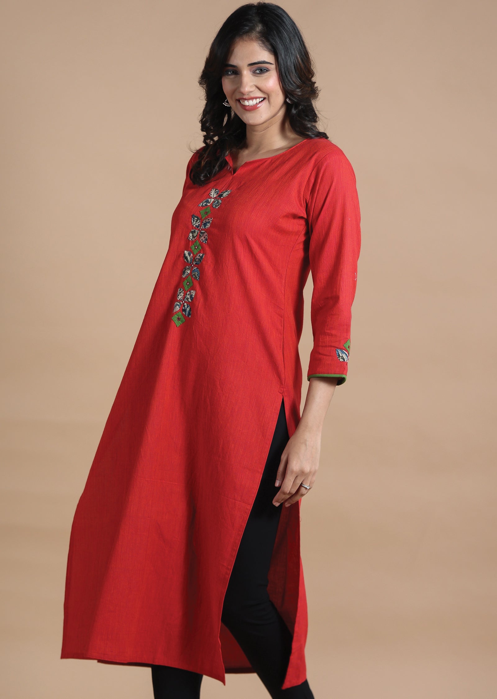 Dark Rust Cotton Kurti Straight Cut