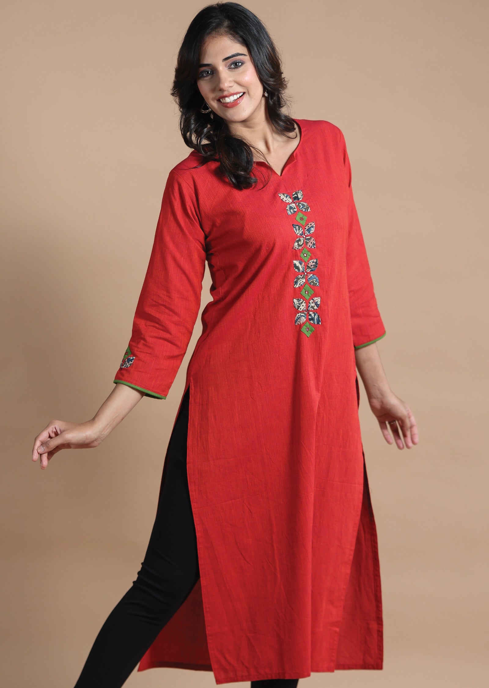 Dark Rust Cotton Kurti Straight Cut