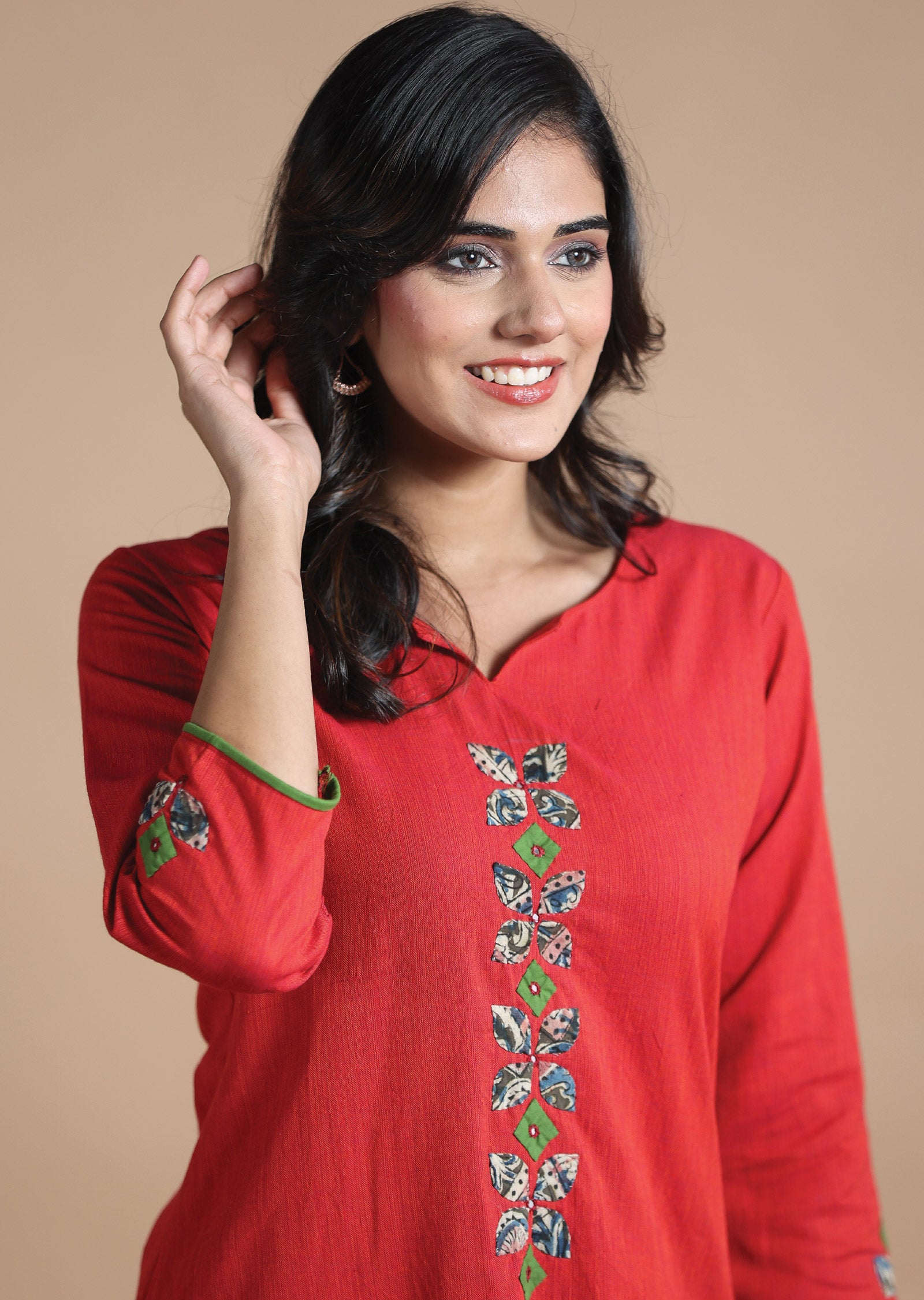 Dark Rust Cotton Kurti Straight Cut