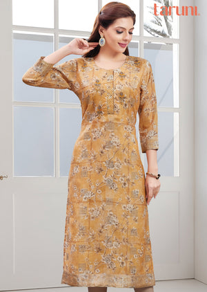 Light Mustard Banaras Chanderi Kurti Straight Cut