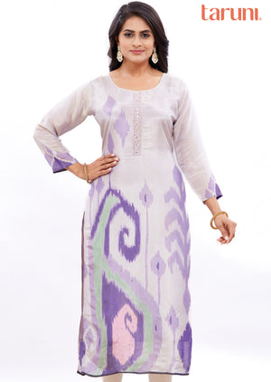 Lavender Tissue Silk Kurti Straight Cut