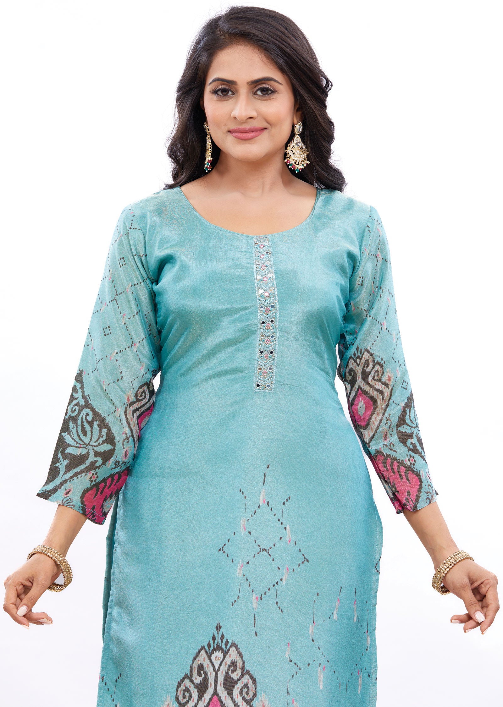 Dark Sea Green Tissue Silk Kurti Straight Cut