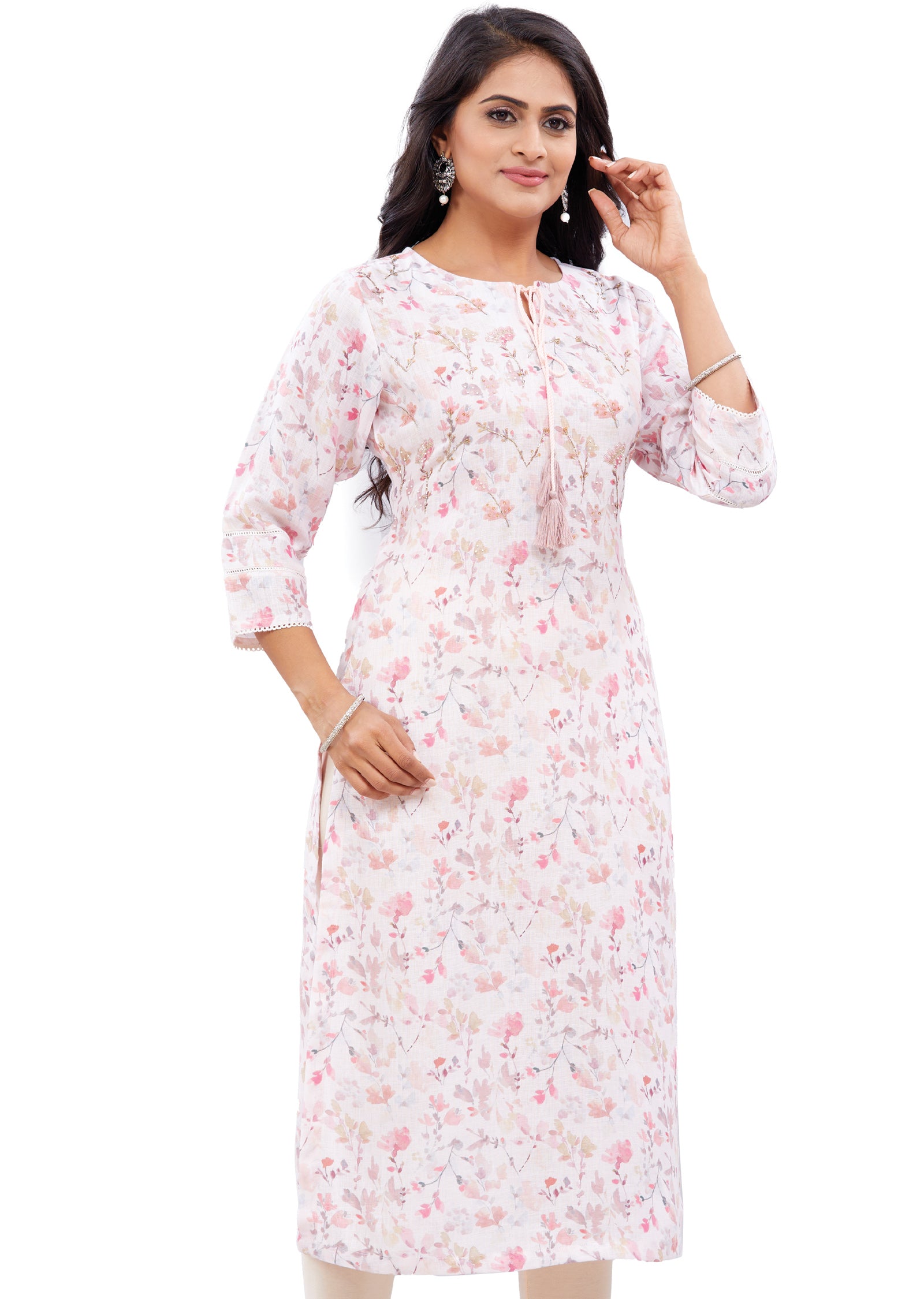 Peach Linen Kurti Straight Cut