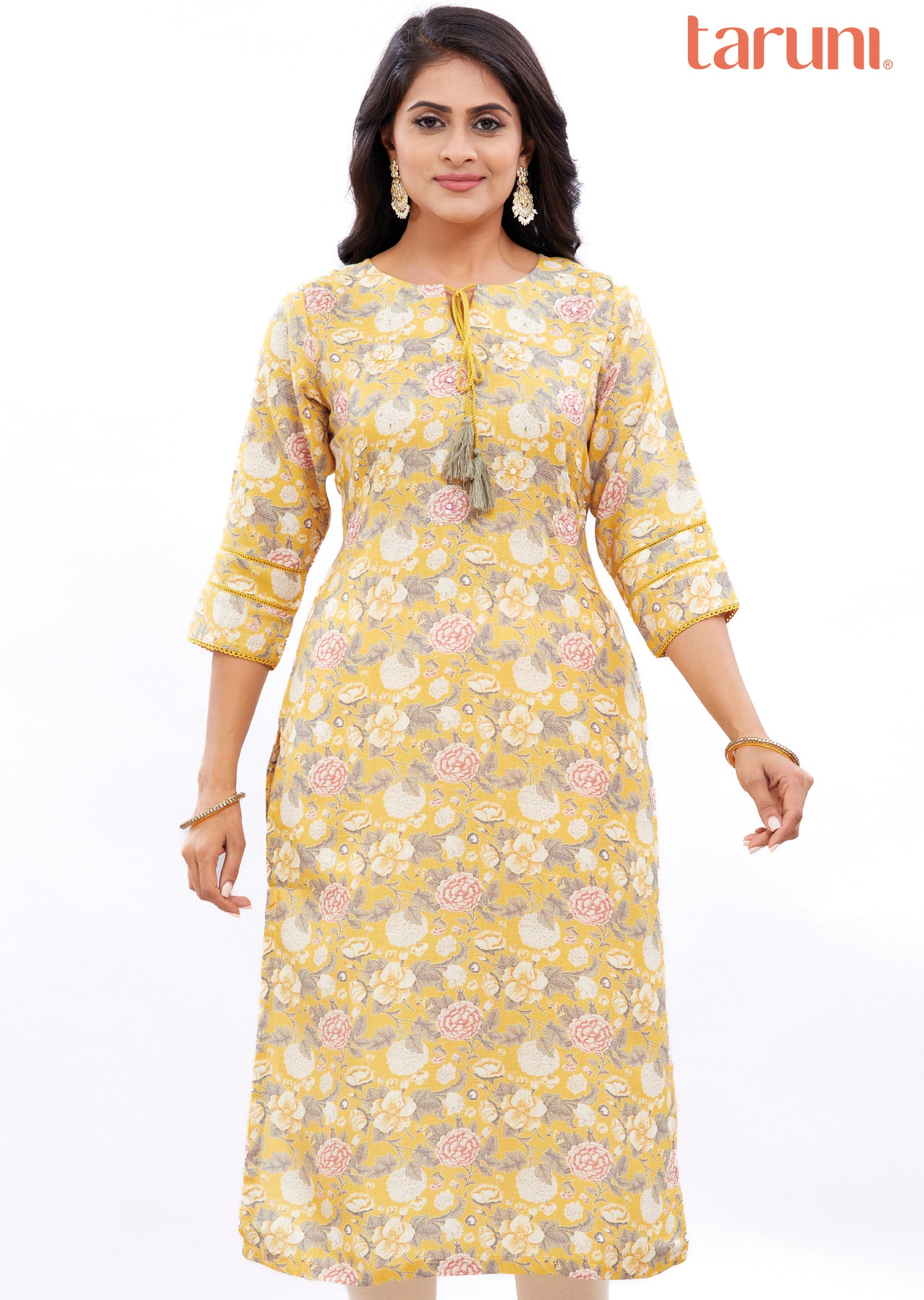 Yellow Linen Kurti Straight Cut