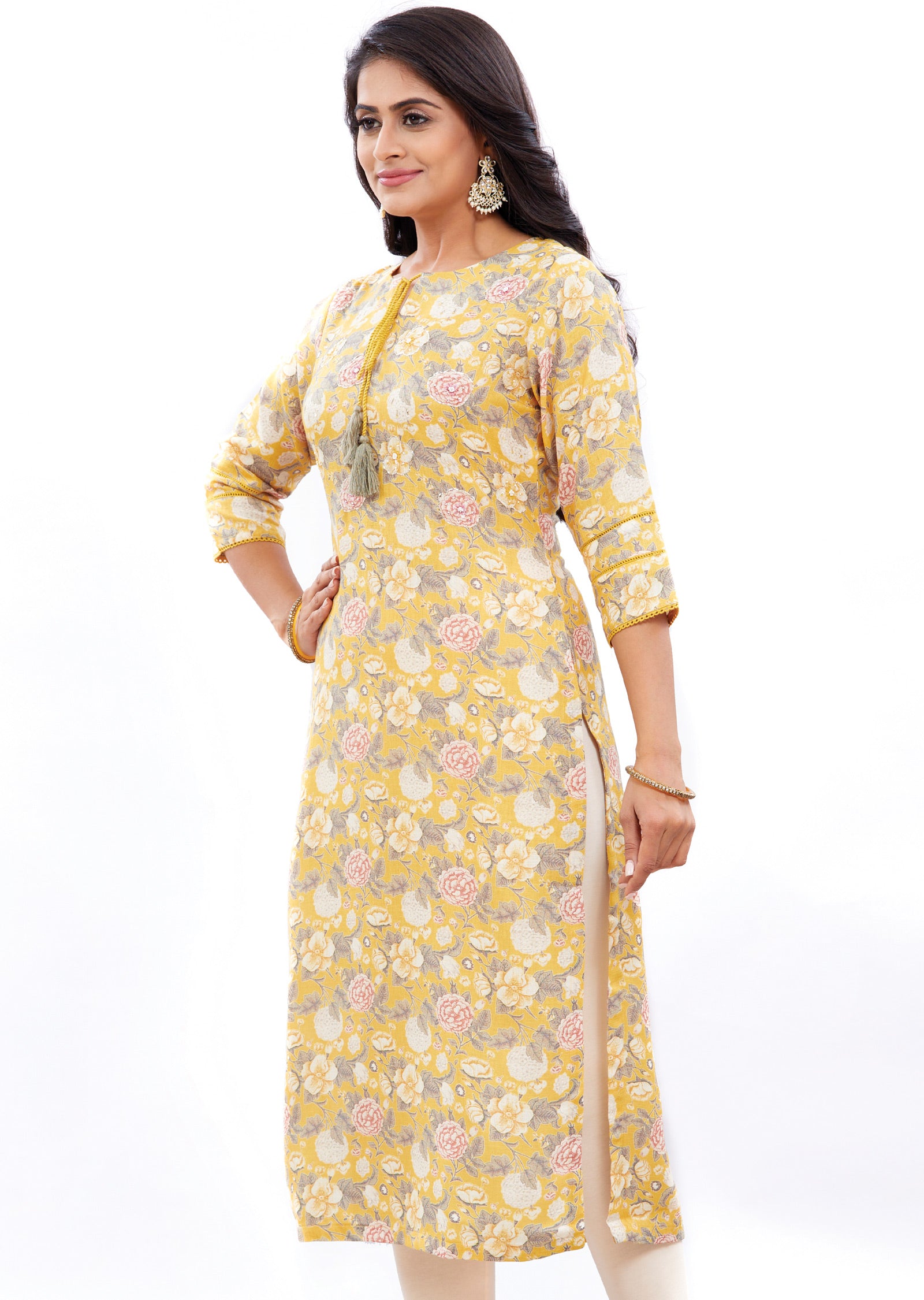 Yellow Linen Kurti Straight Cut