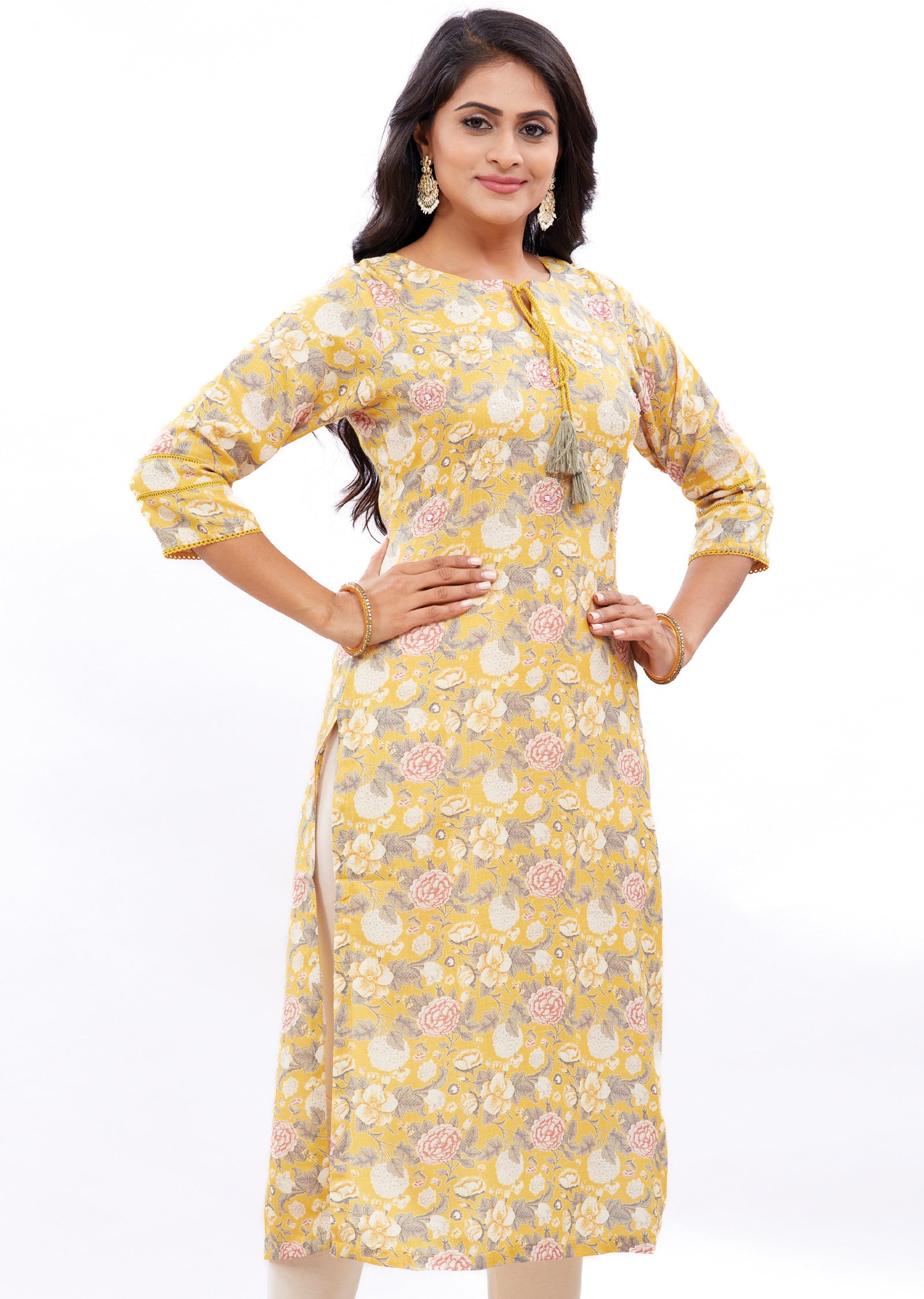 Yellow Linen Kurti Straight Cut