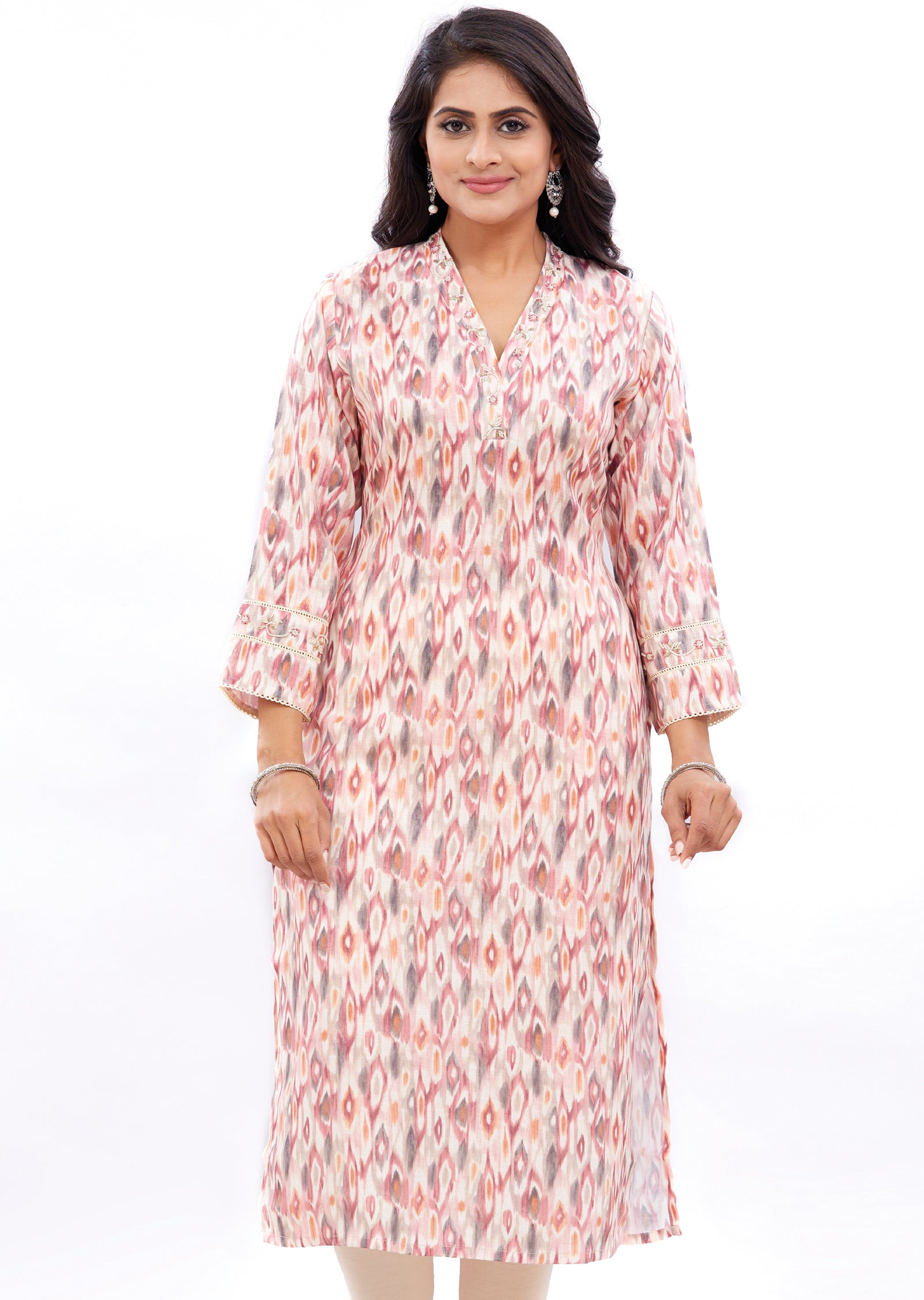 Beige Linen Kurti Straight Cut