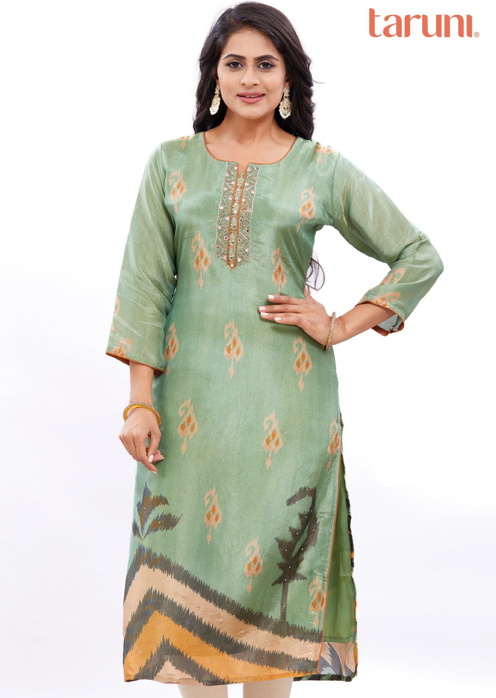 Mehndi Green Tissue Silk Kurti Straight Cut