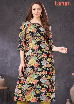 Black Silk Kurti Straight Cut