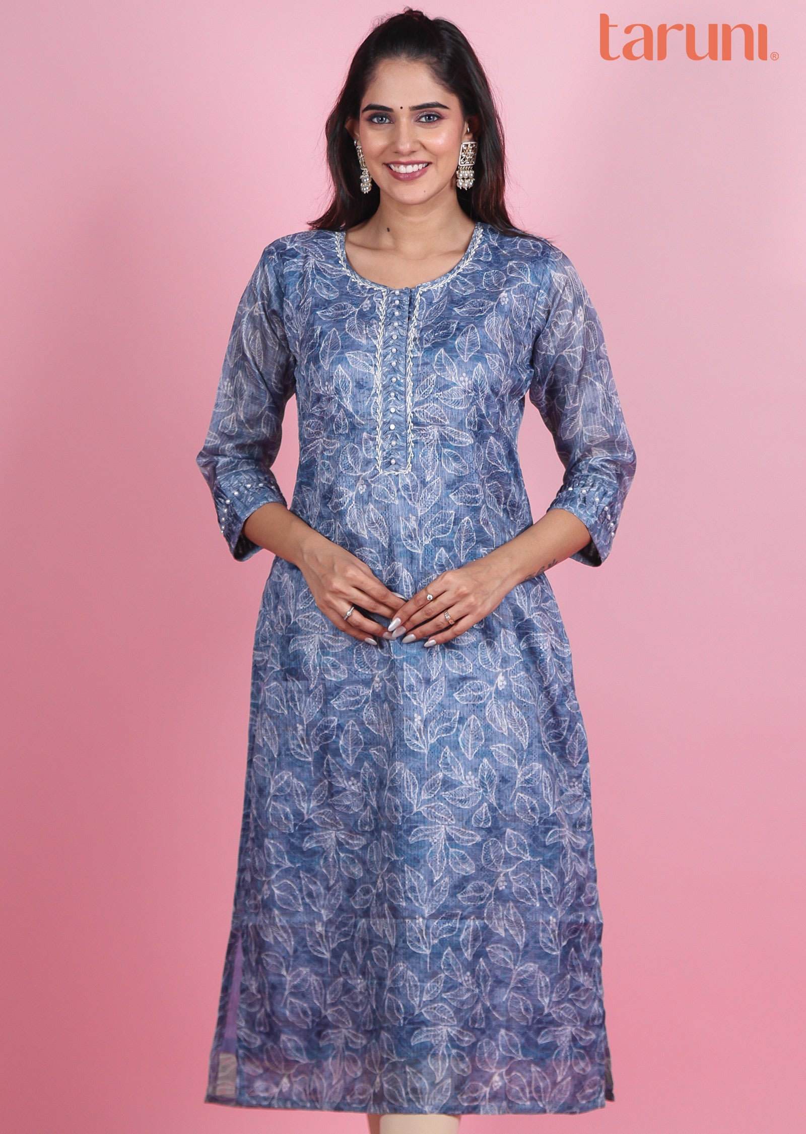 Light Blue Silk Kurti Straight Cut