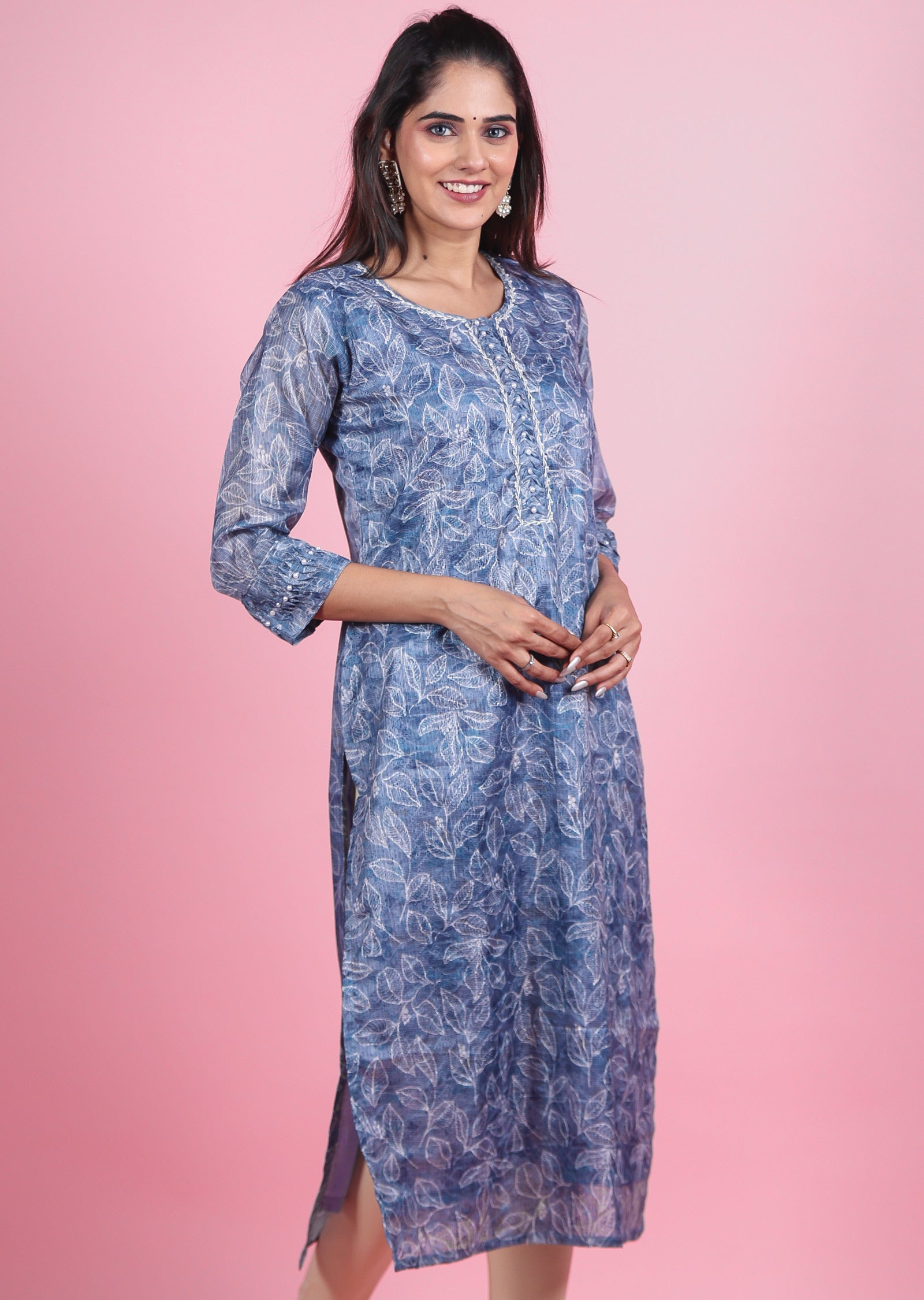 Light Blue Silk Kurti Straight Cut