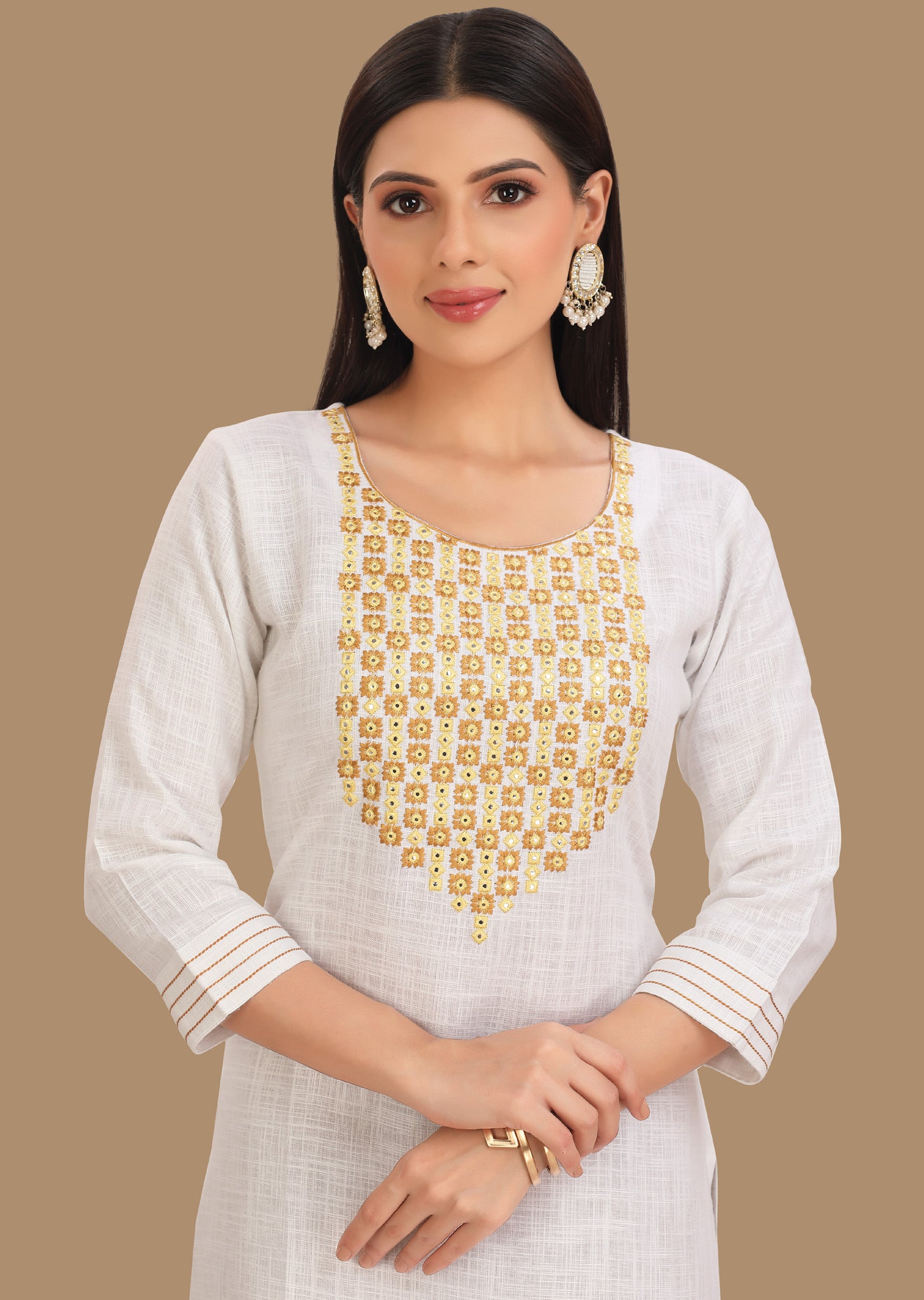 Off White Linen Cotton Kurti Staright Cut