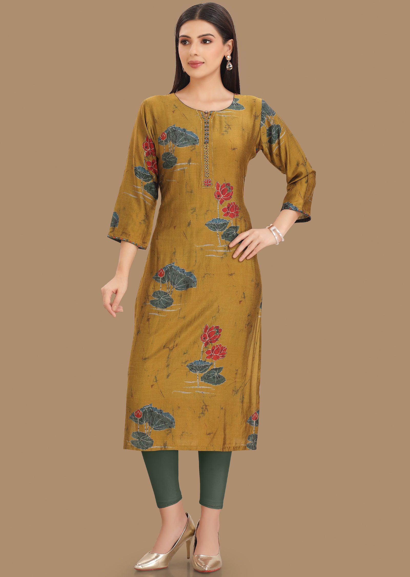 Mustard Model Kurti Staright Cut