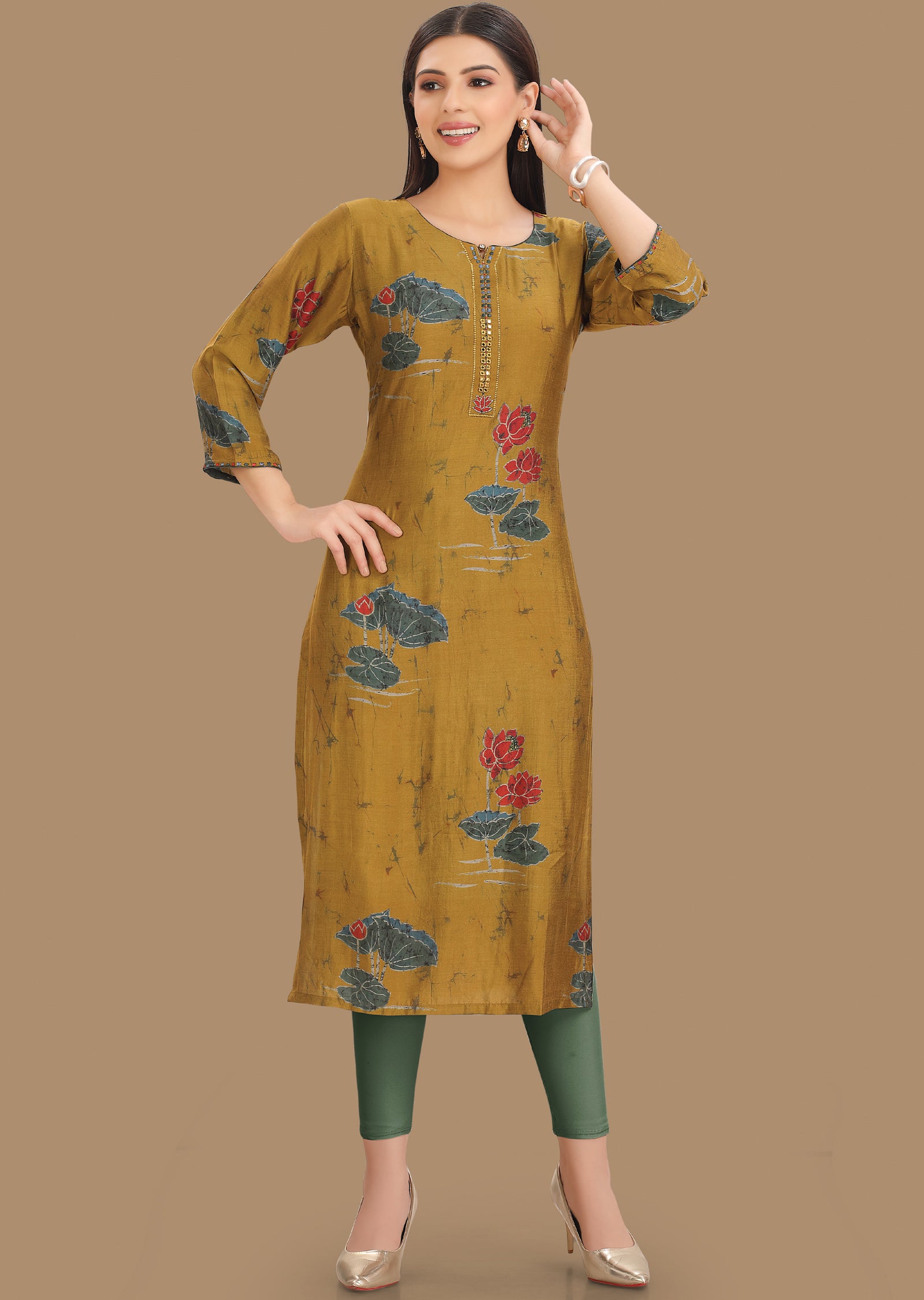 Mustard Model Kurti Staright Cut