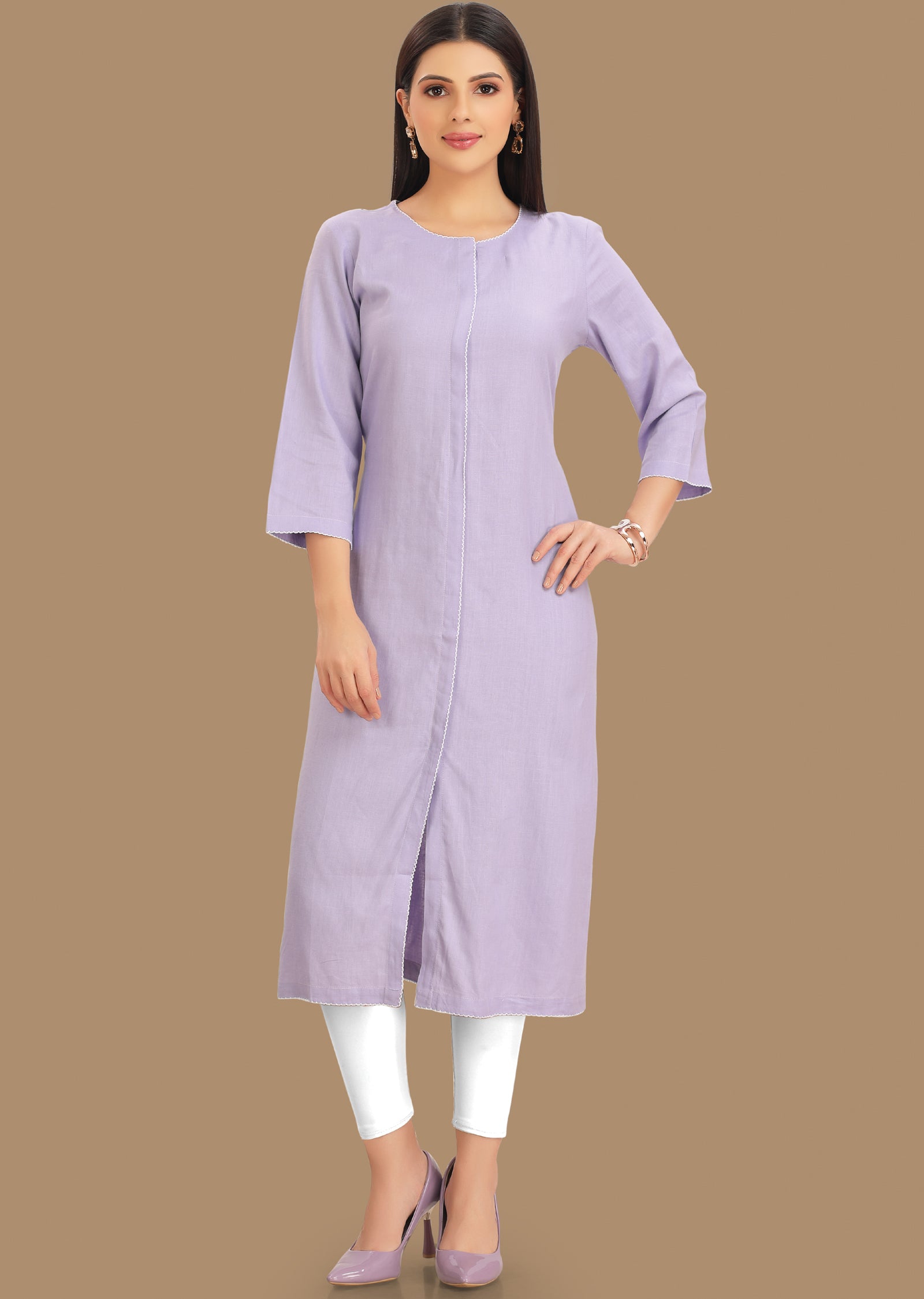 Lavender Linen Kurti Staright Cut