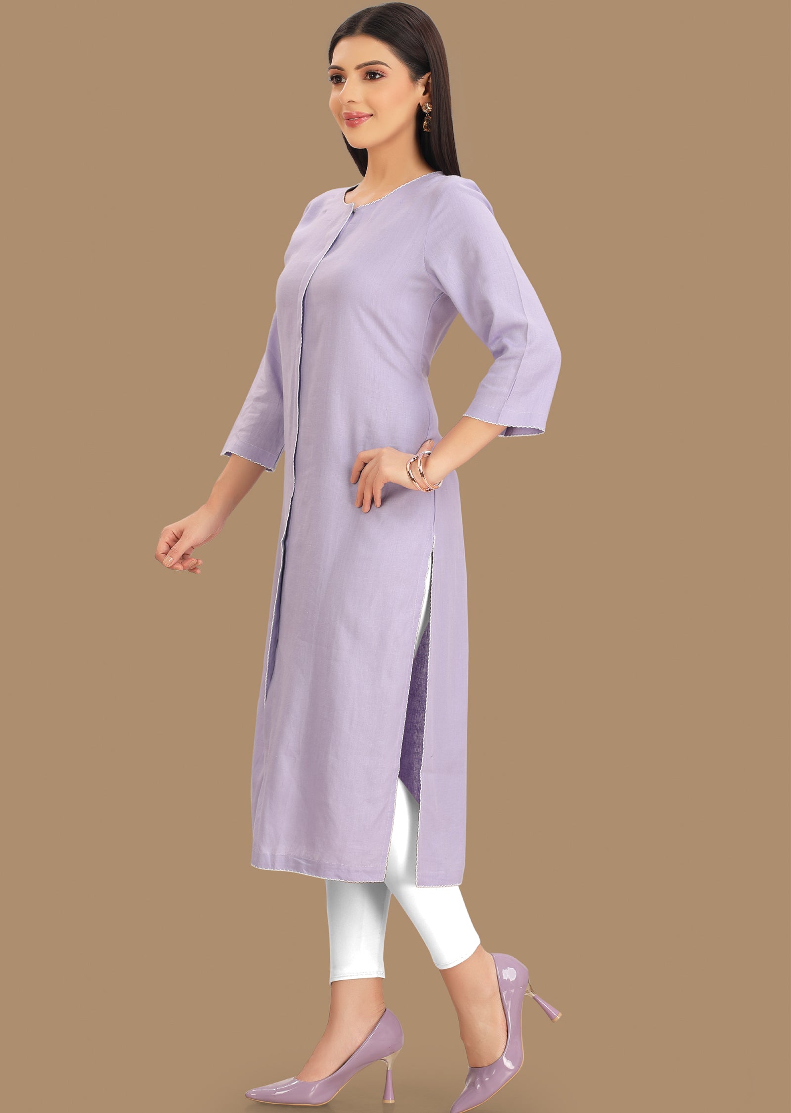 Lavender Linen Kurti Staright Cut