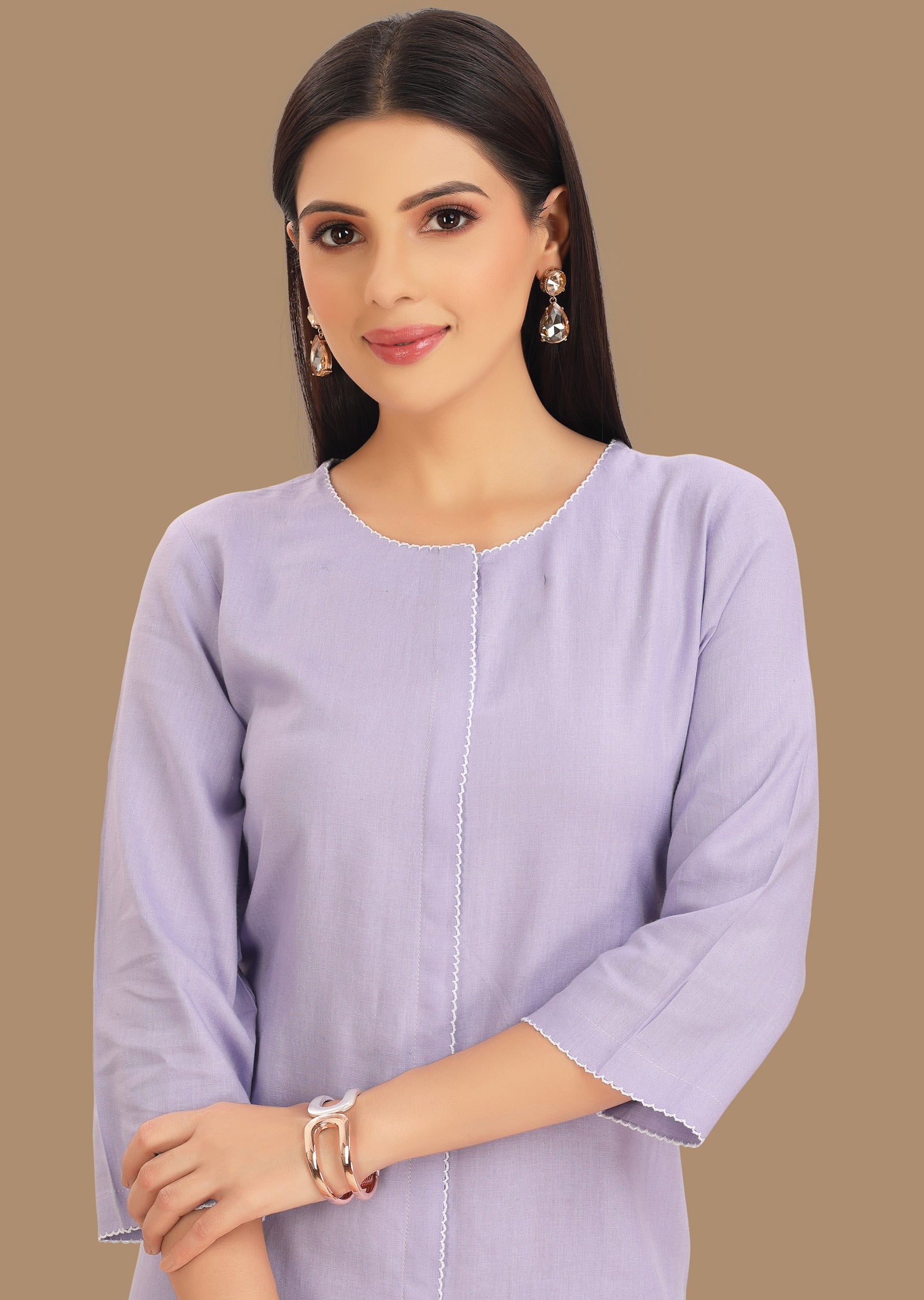 Lavender Linen Kurti Staright Cut