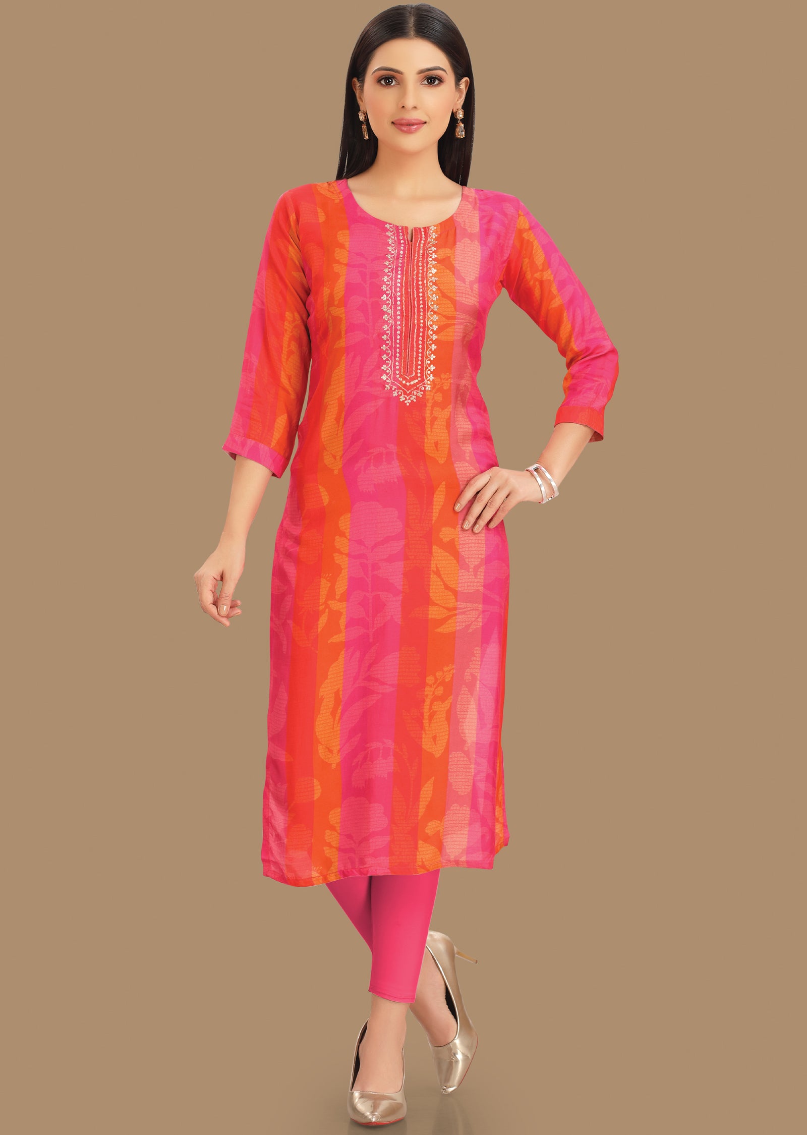 Multi Coloe Muslin Kurti Staright Cut