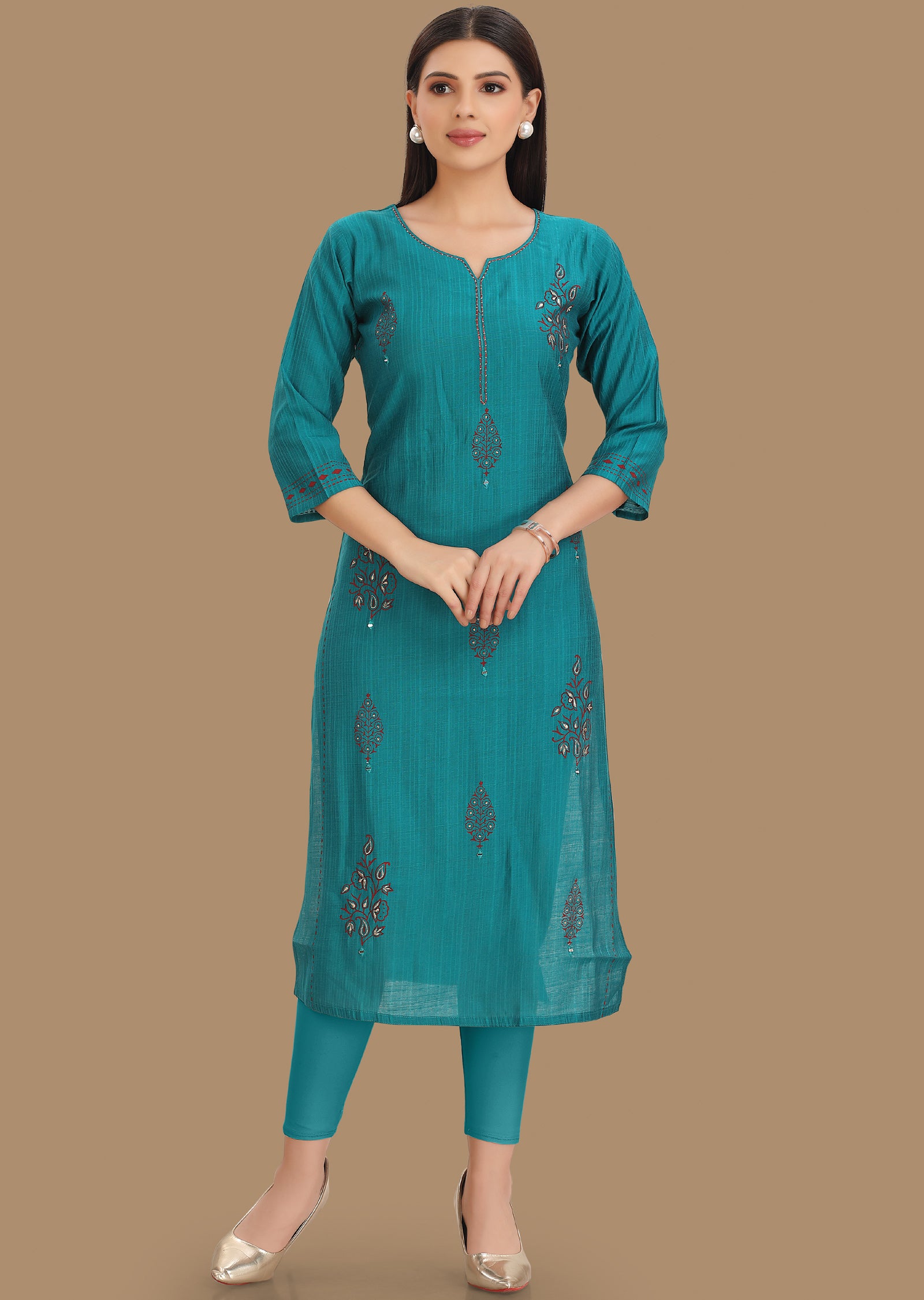 Rama Blue Silk Kurti Staright Cut