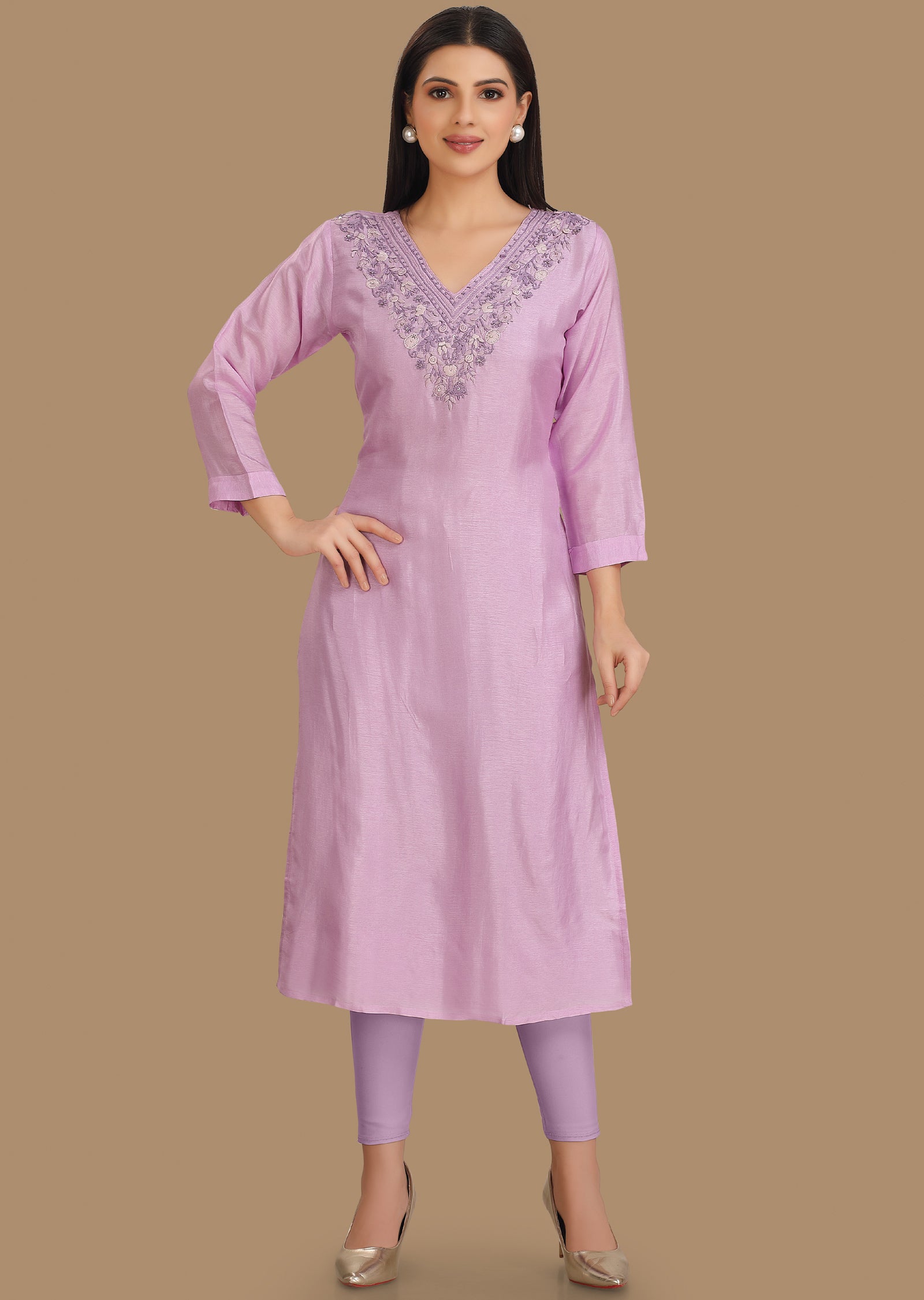 Light Lavender Dola Silk Kurti Staright Cut