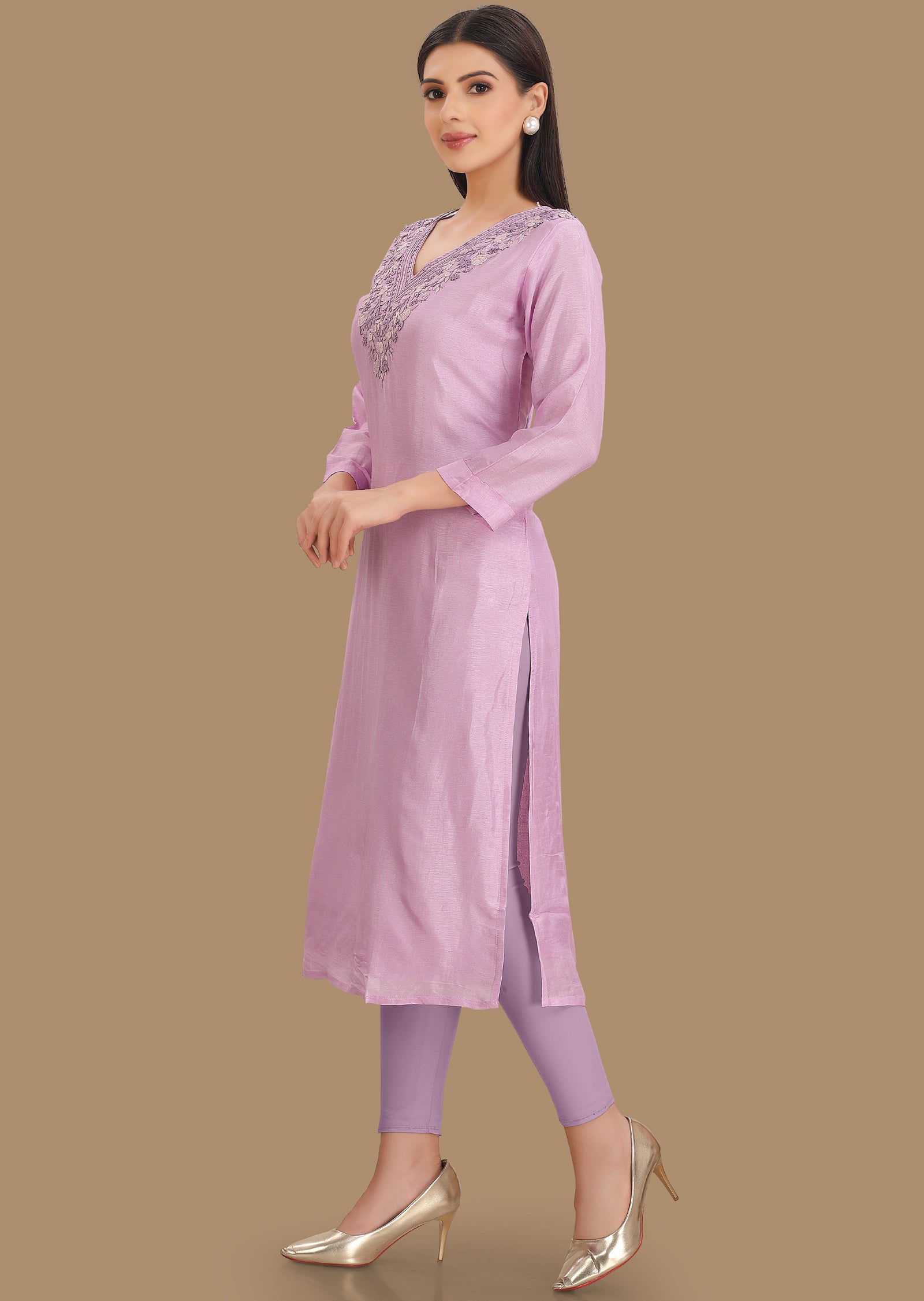 Light Lavender Dola Silk Kurti Staright Cut