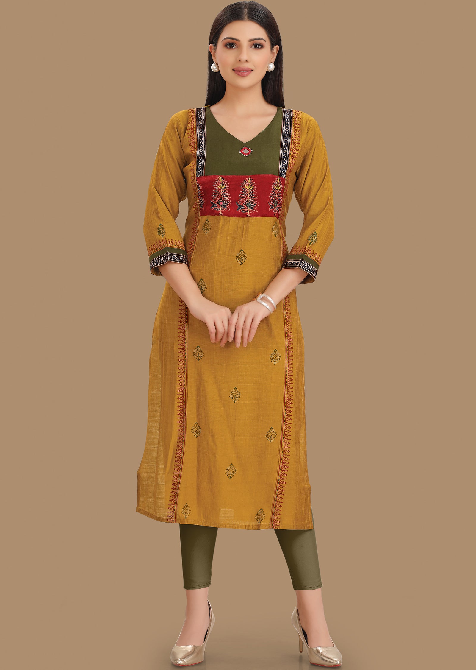 Mustard Silk Kurti Staright Cut