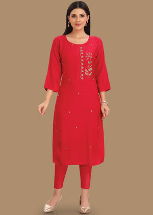 Rani Pink Muslin Kurti Staright Cut