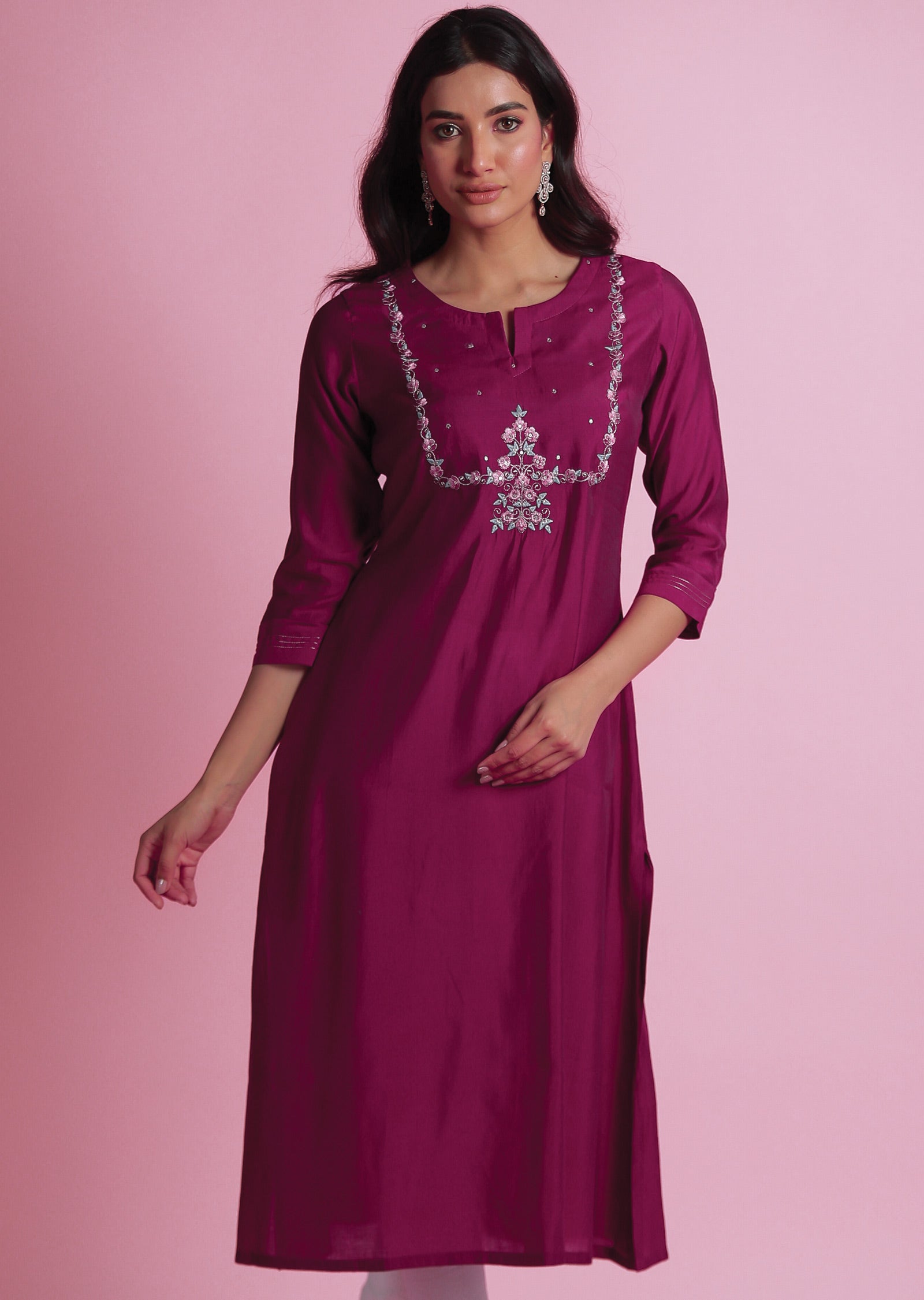 Magenta Muslin Kurti Staright Cut