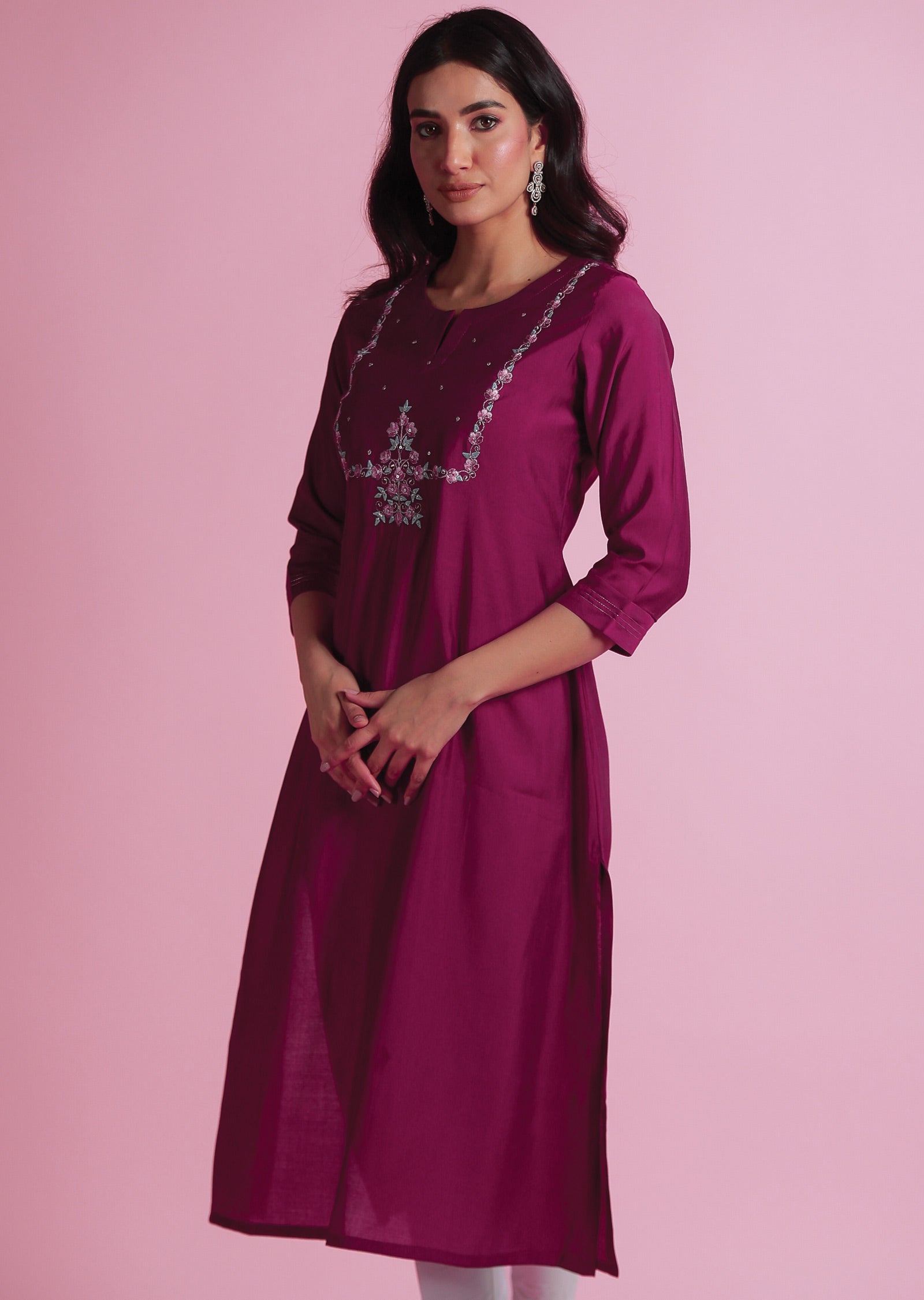 Magenta Muslin Kurti Staright Cut