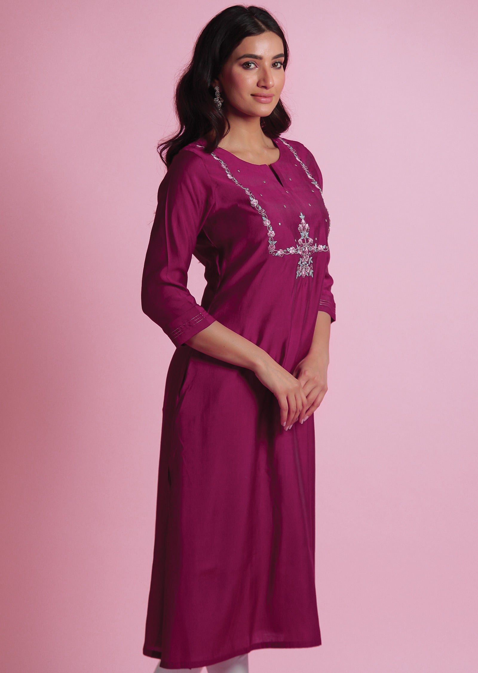 Magenta Muslin Kurti Staright Cut