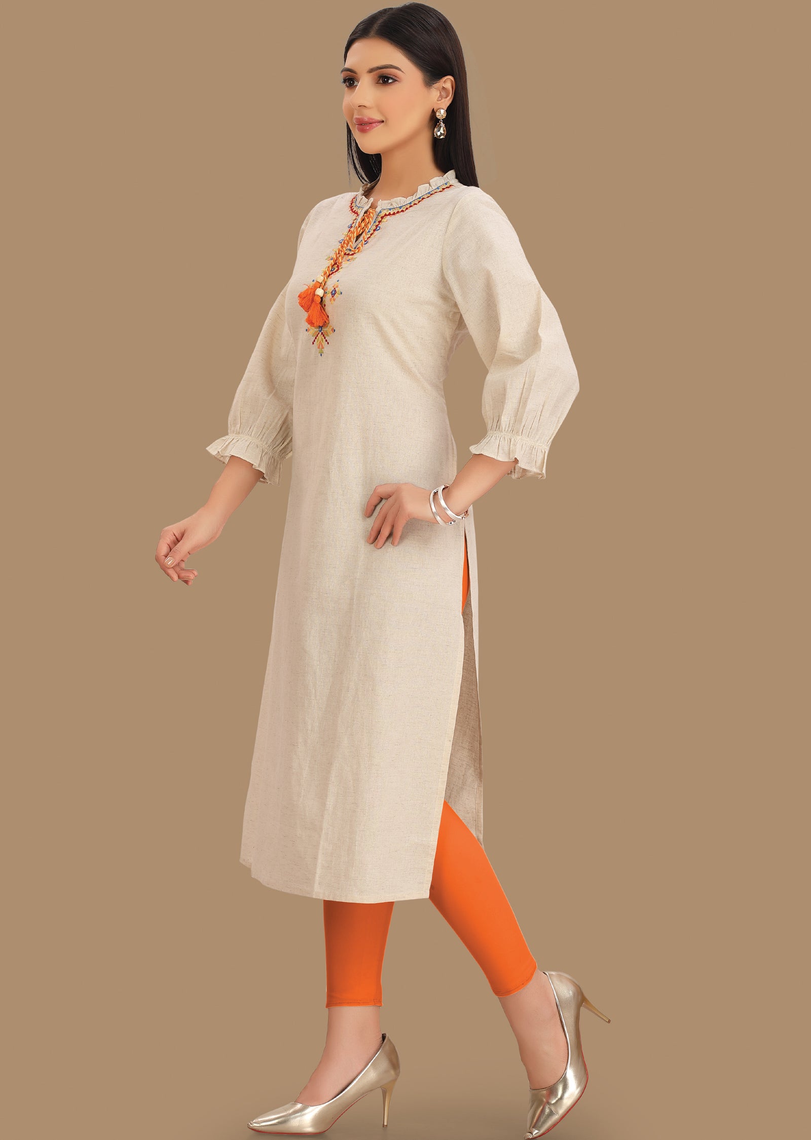 Off White Cotton Kurti Staright Cut