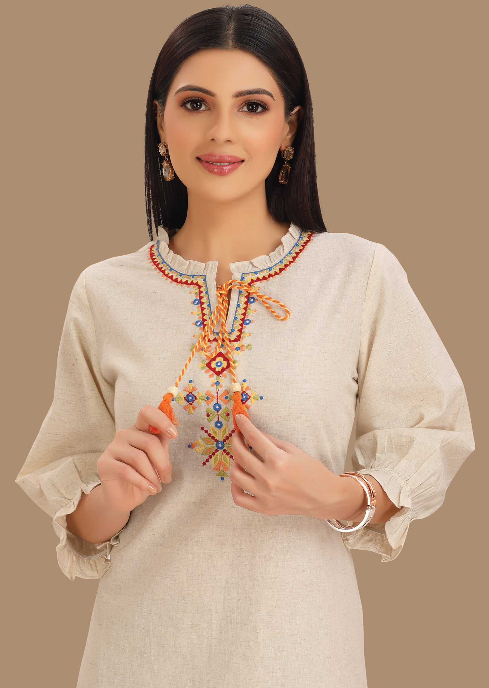 Off White Cotton Kurti Staright Cut