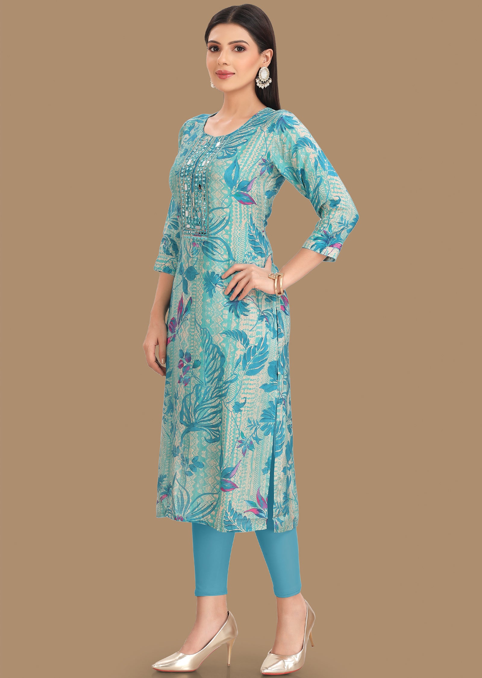 Light Blue Muslin Kurti Staright Cut