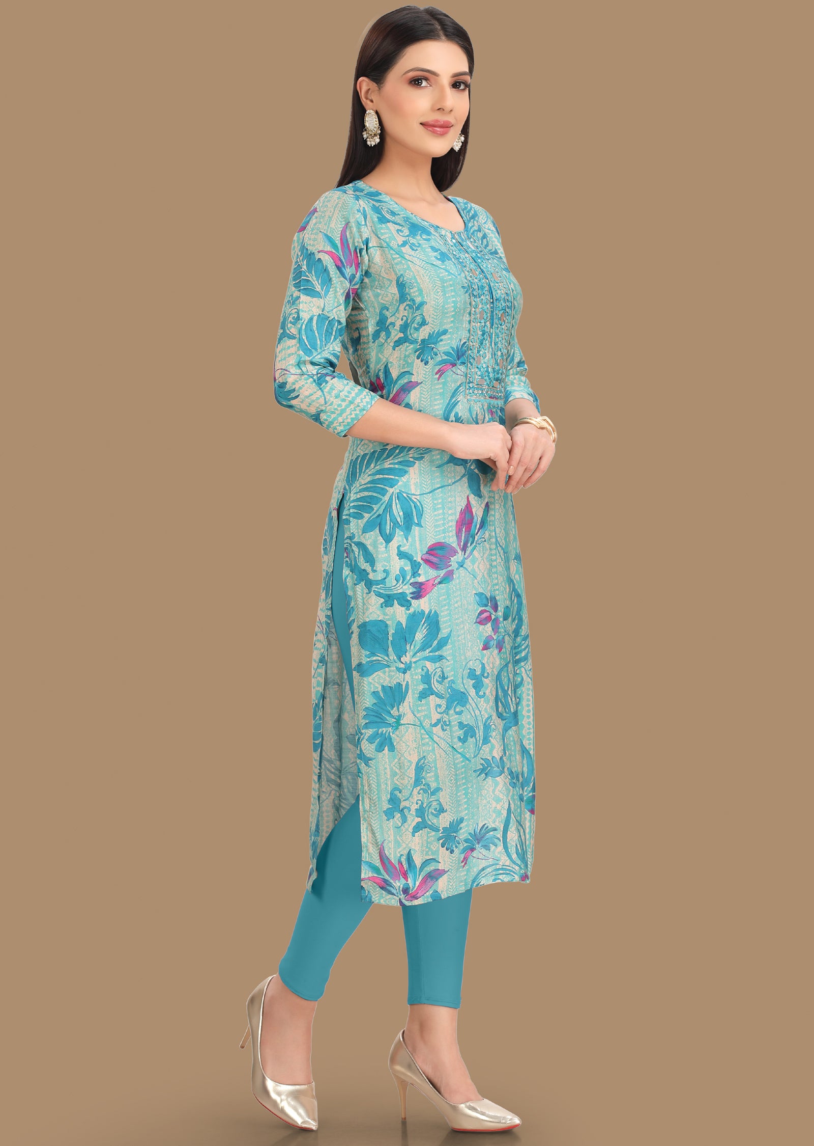 Light Blue Muslin Kurti Staright Cut