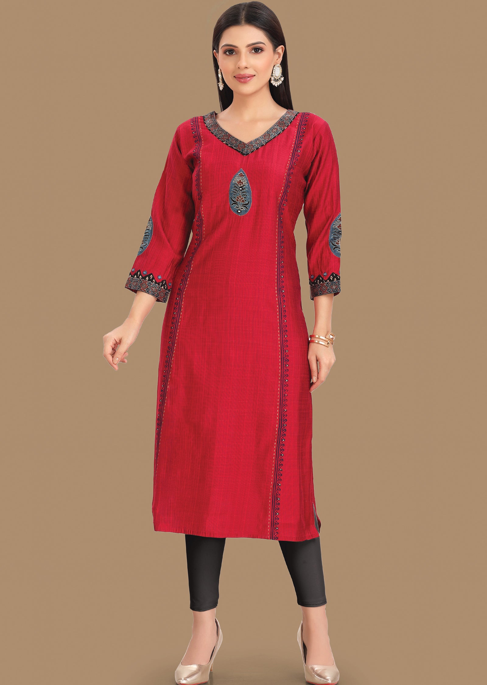 Rani Pink Silk Straight Cut Kurti