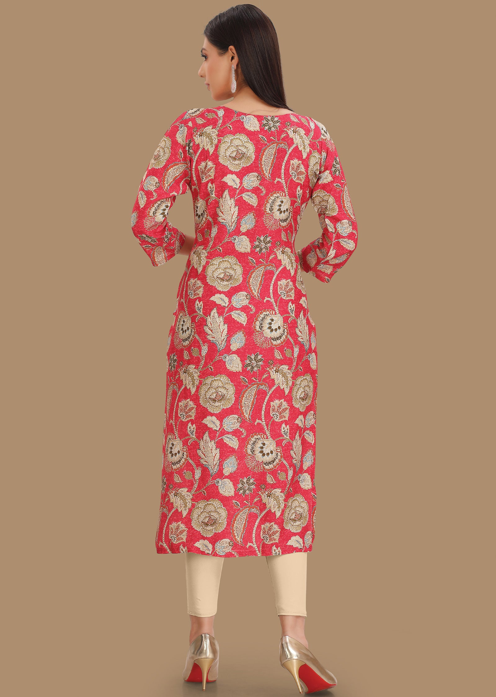 Pink Linen Silk Kurti Straight Cut