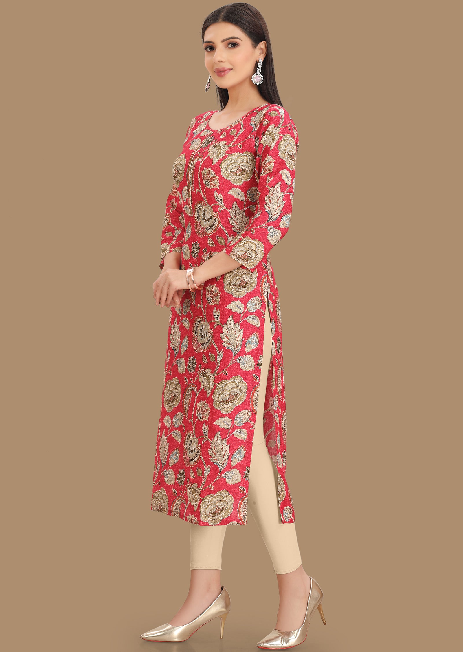 Pink Linen Silk Kurti Straight Cut