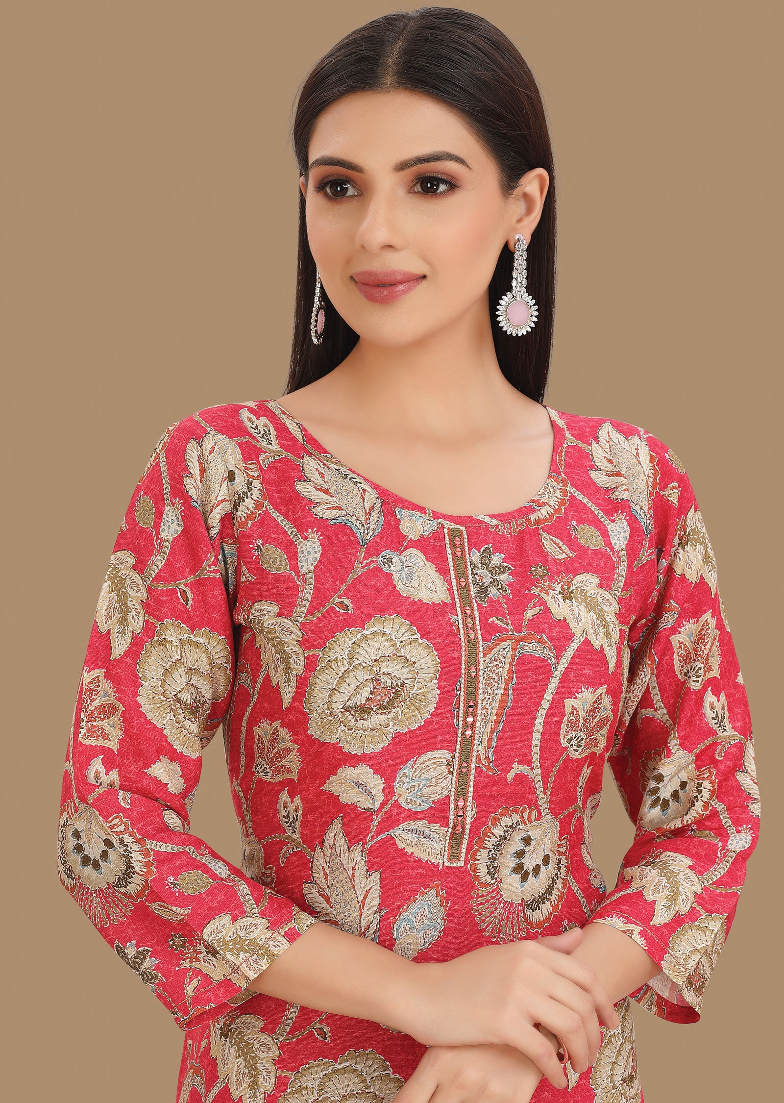 Pink Linen Silk Kurti Straight Cut