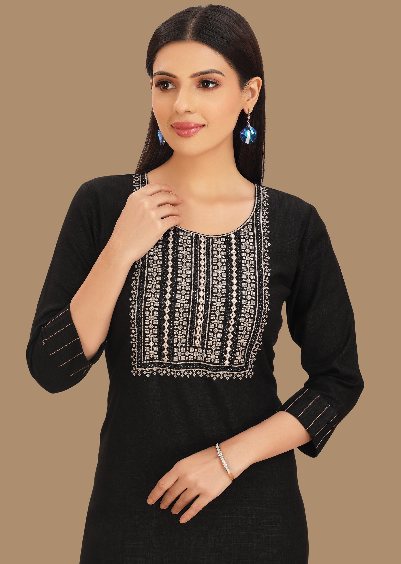 Black Cotton Kurti Straight Cut