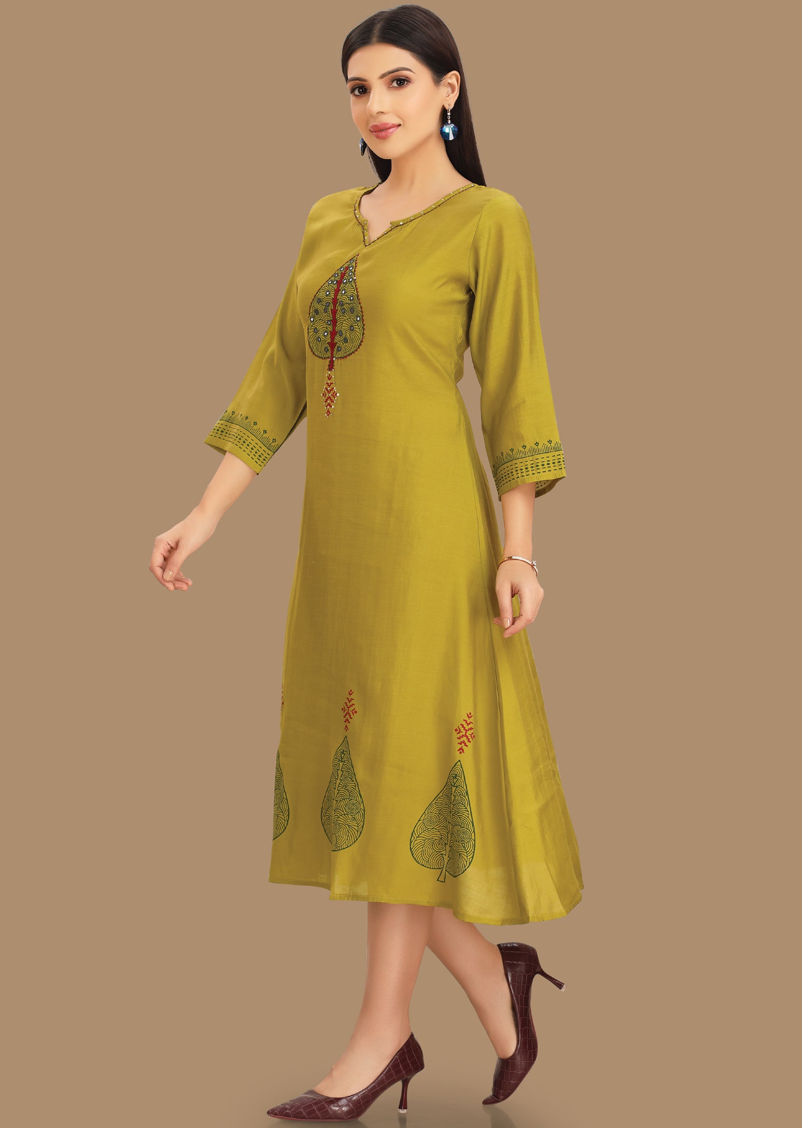 Lime Green Soft Silk Kurti Straight Cut