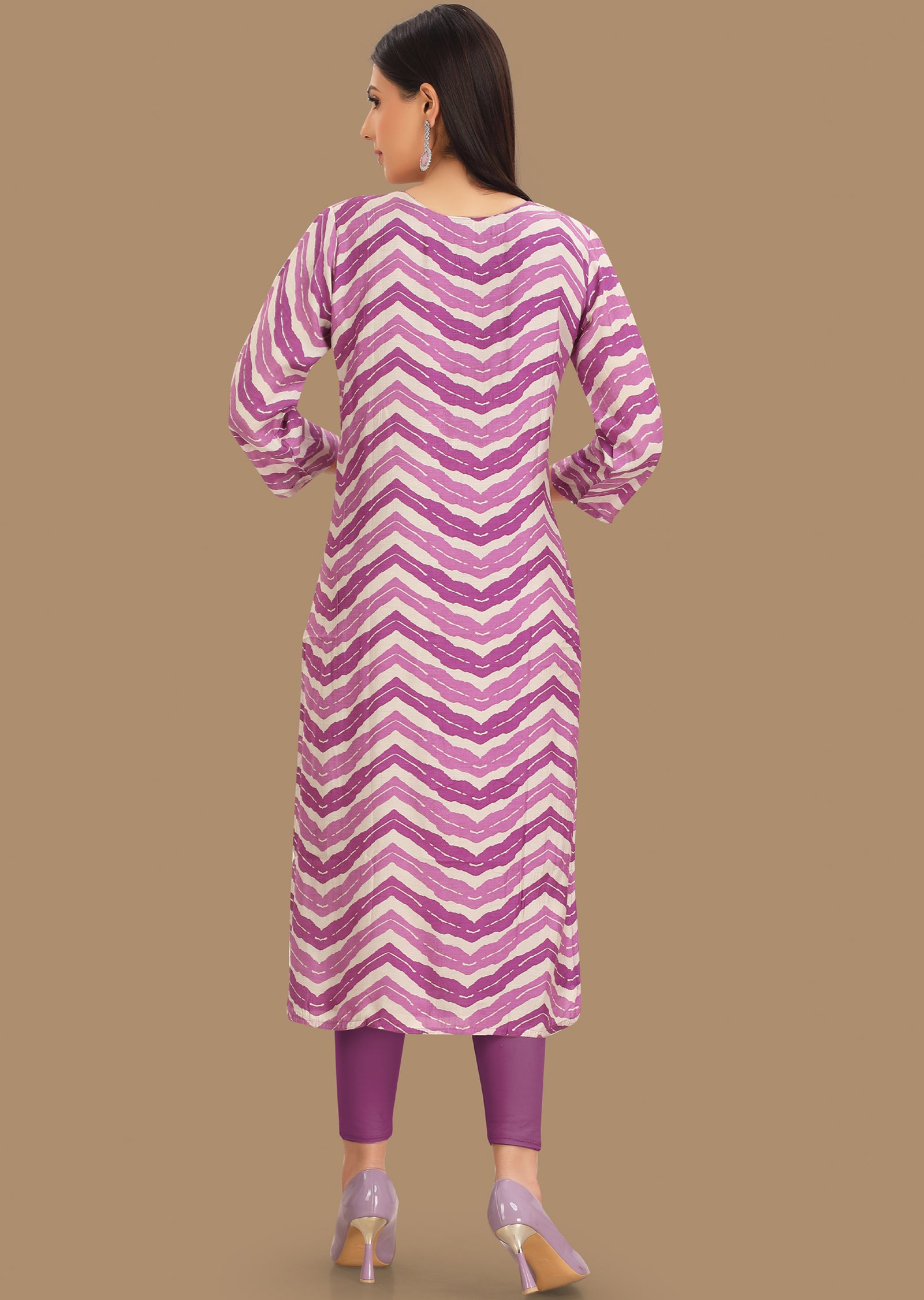 Off White & Purple Muslin Kurti Straight Cut