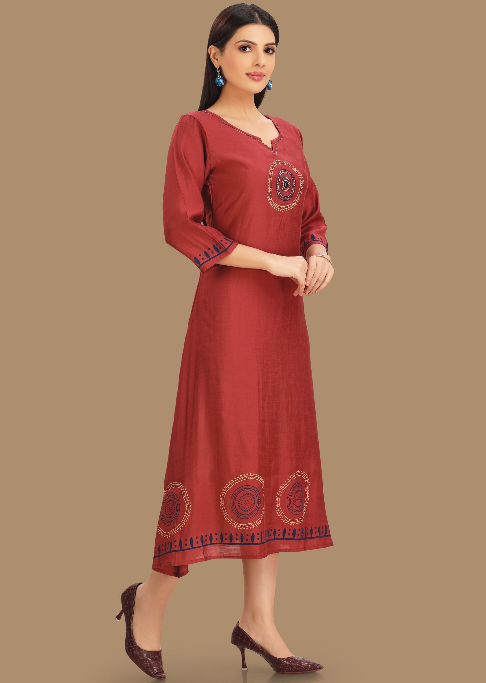 Dark Pink Soft Silk Kurti Straight Cut