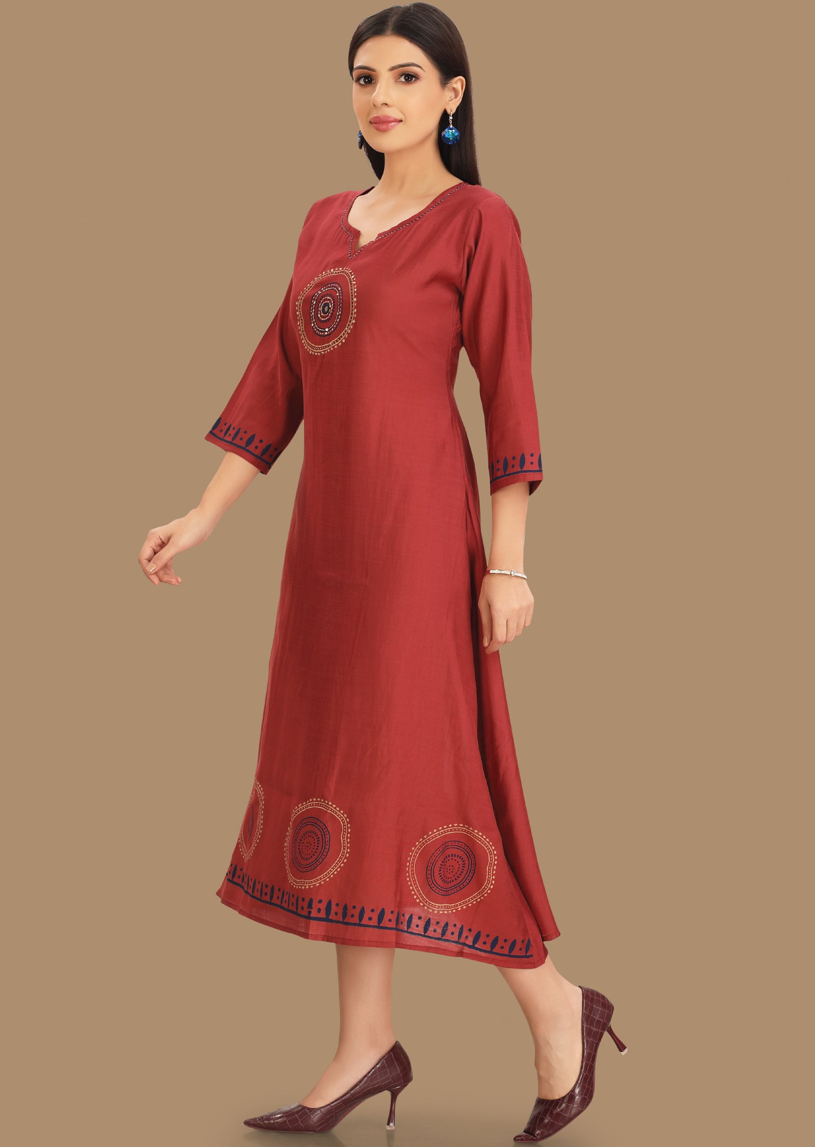 Dark Pink Soft Silk Kurti Straight Cut