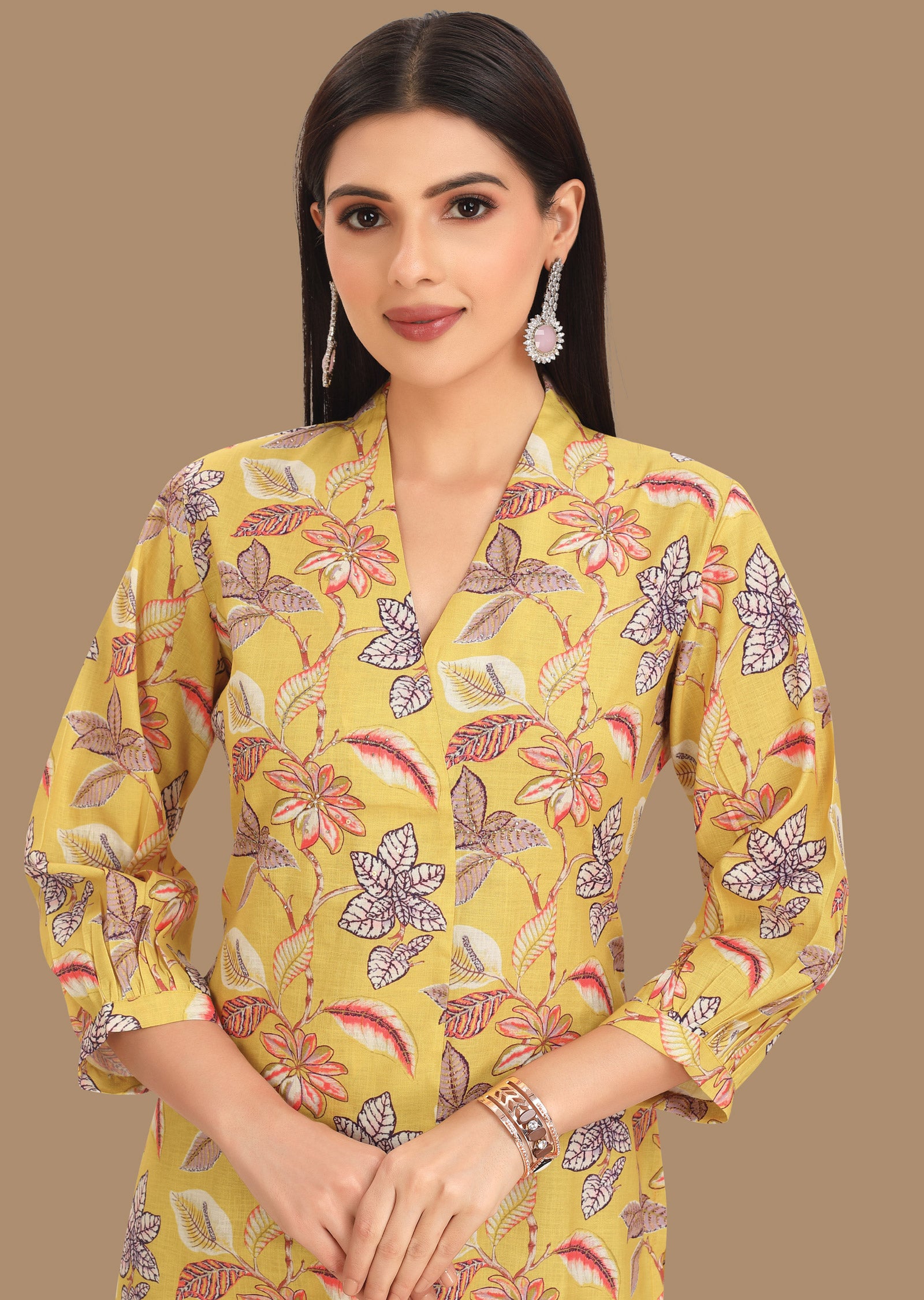 Yellow Linen Kurti Staright Cut