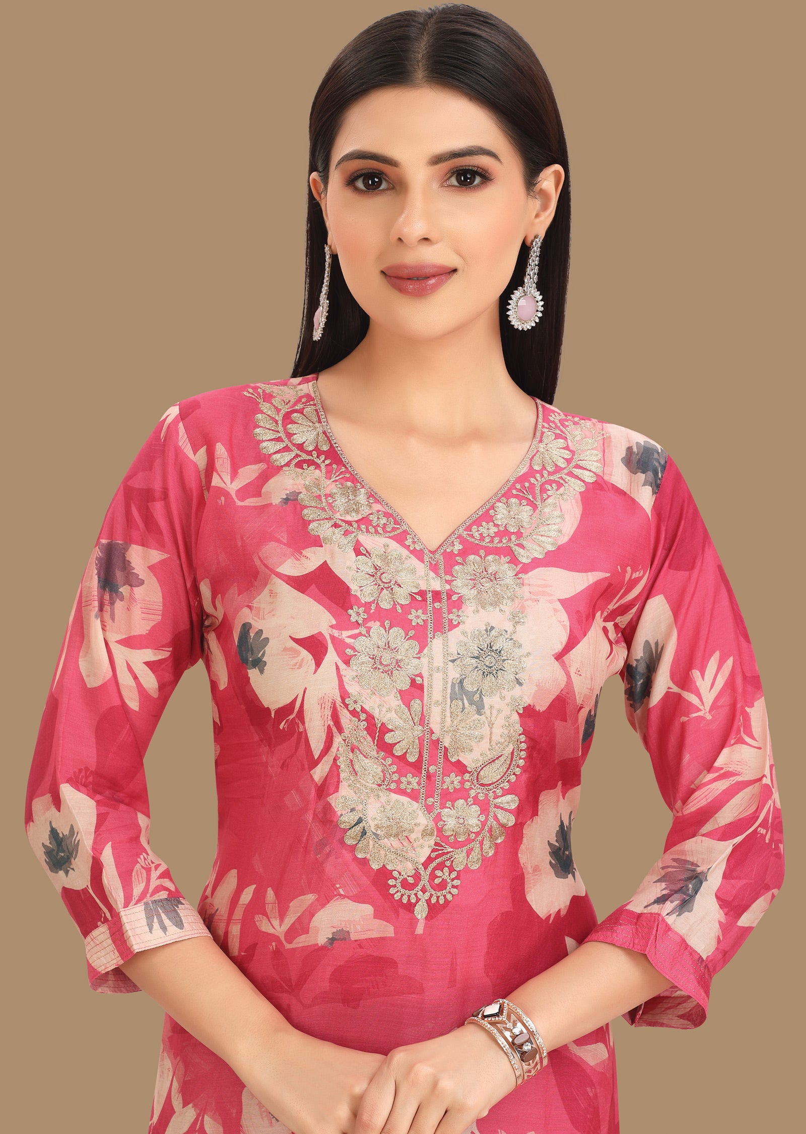 Pink Muslin Kurti Staright Cut