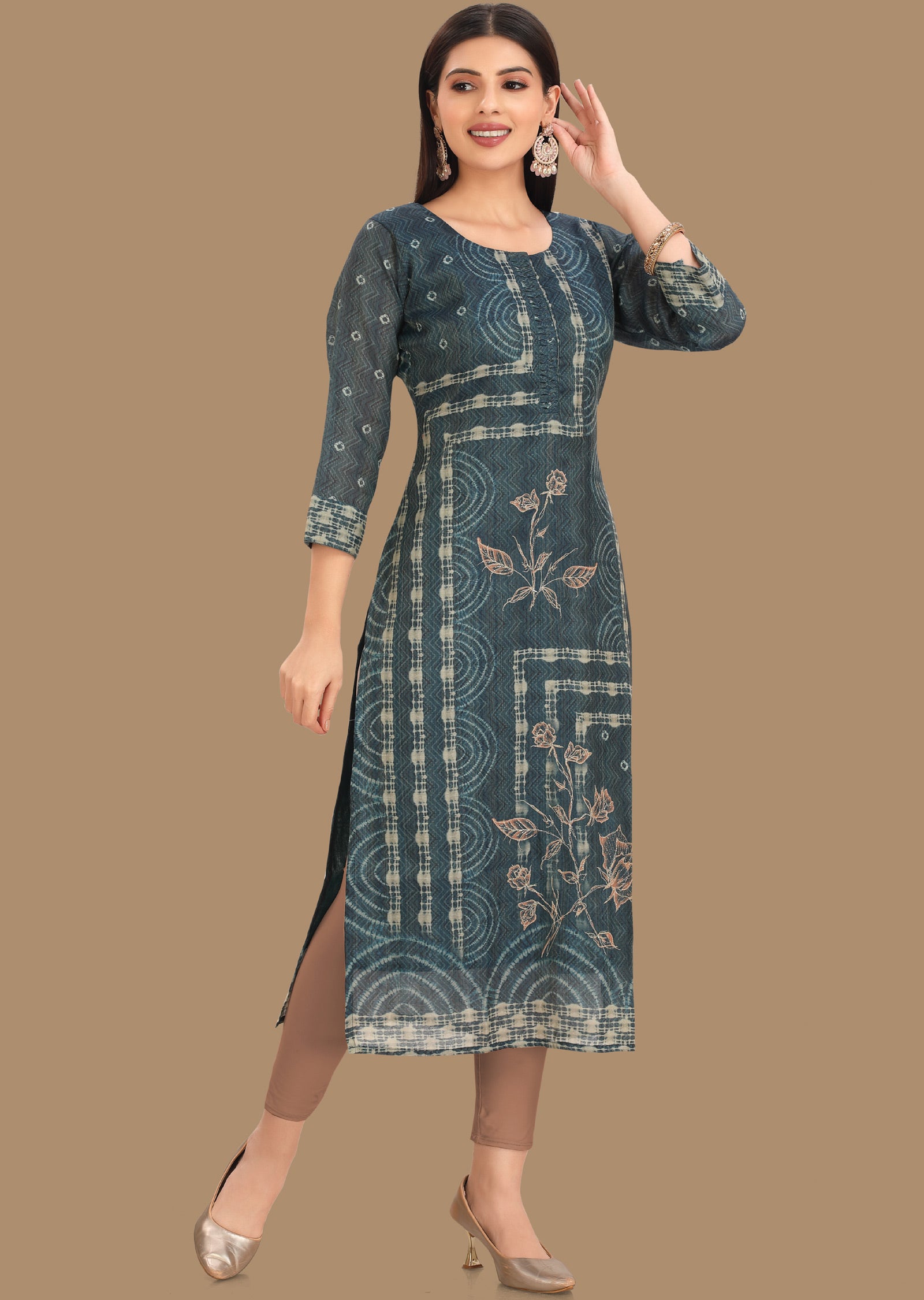 Rama Blue Tissue Kurti Staright Cut