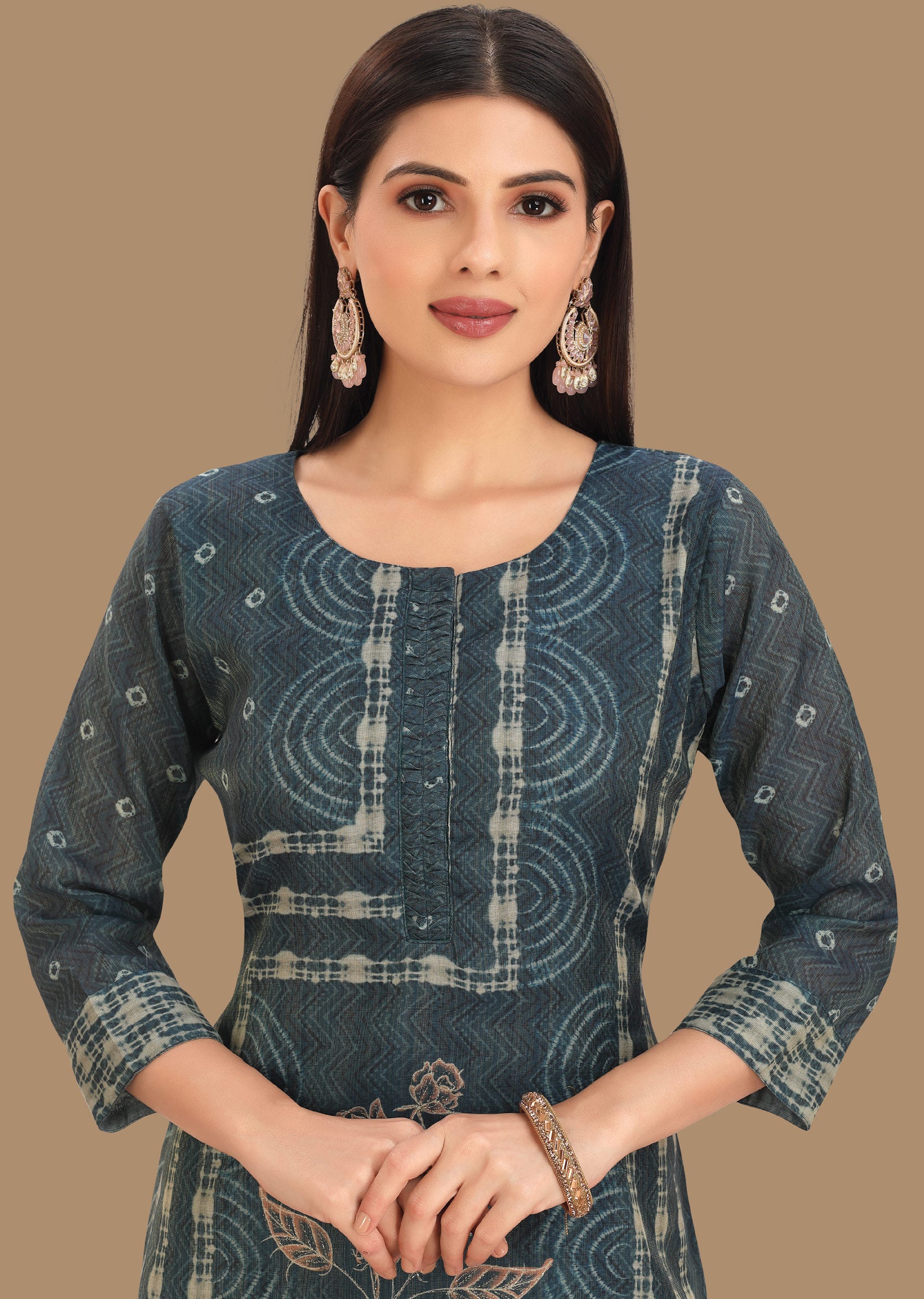 Rama Blue Tissue Kurti Staright Cut